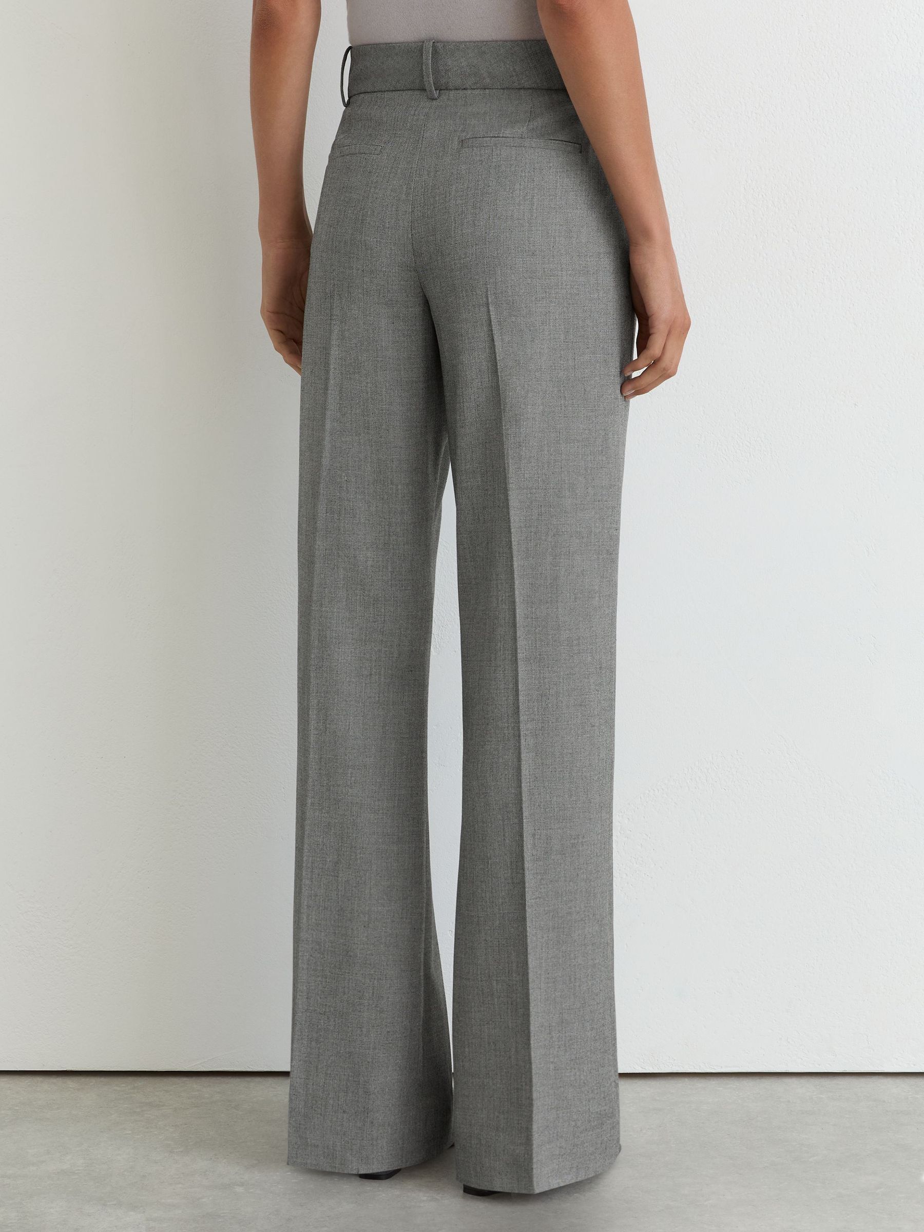 Petite Woven Pintuck-Detail Flared Trousers in Grey - Image 7 of 10