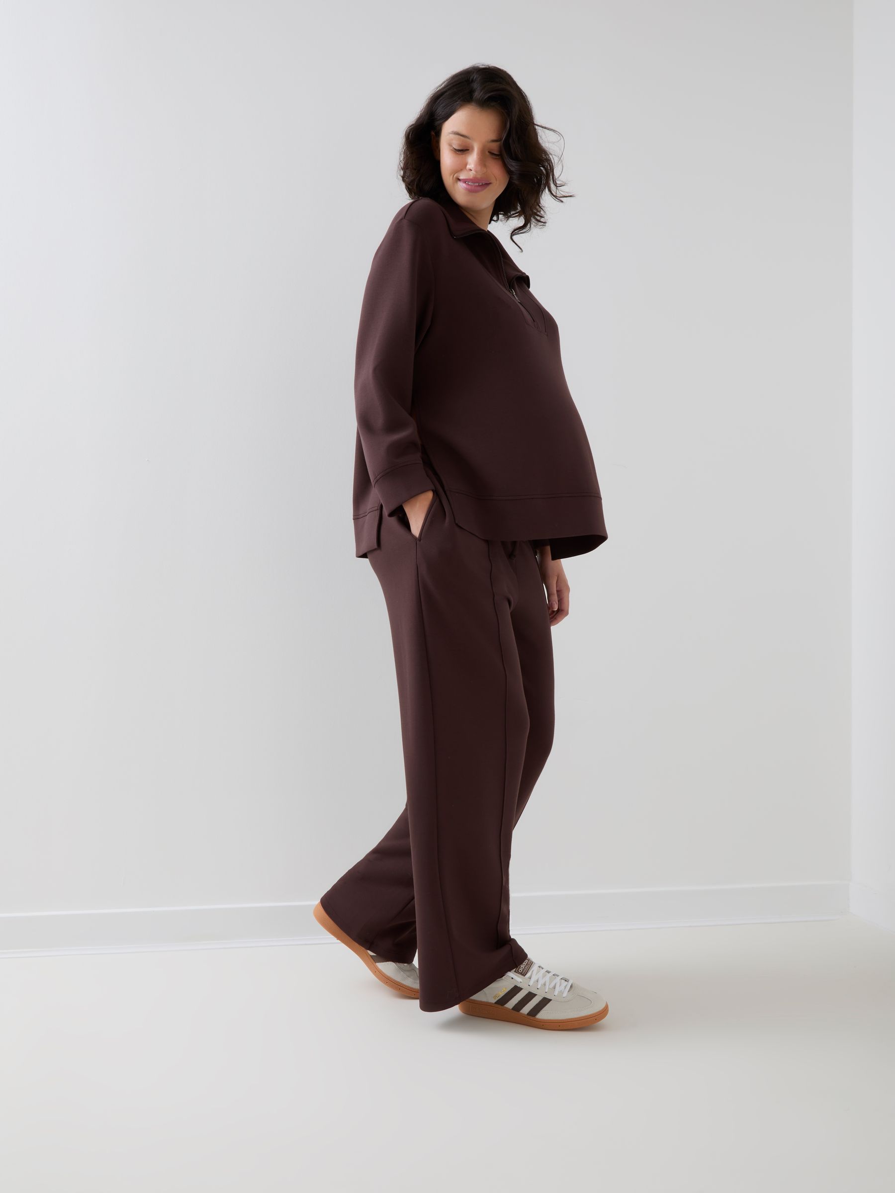 Brown Co-ord Premium Jersey Maternity Wide Leg Trousers - Image 2 of 7