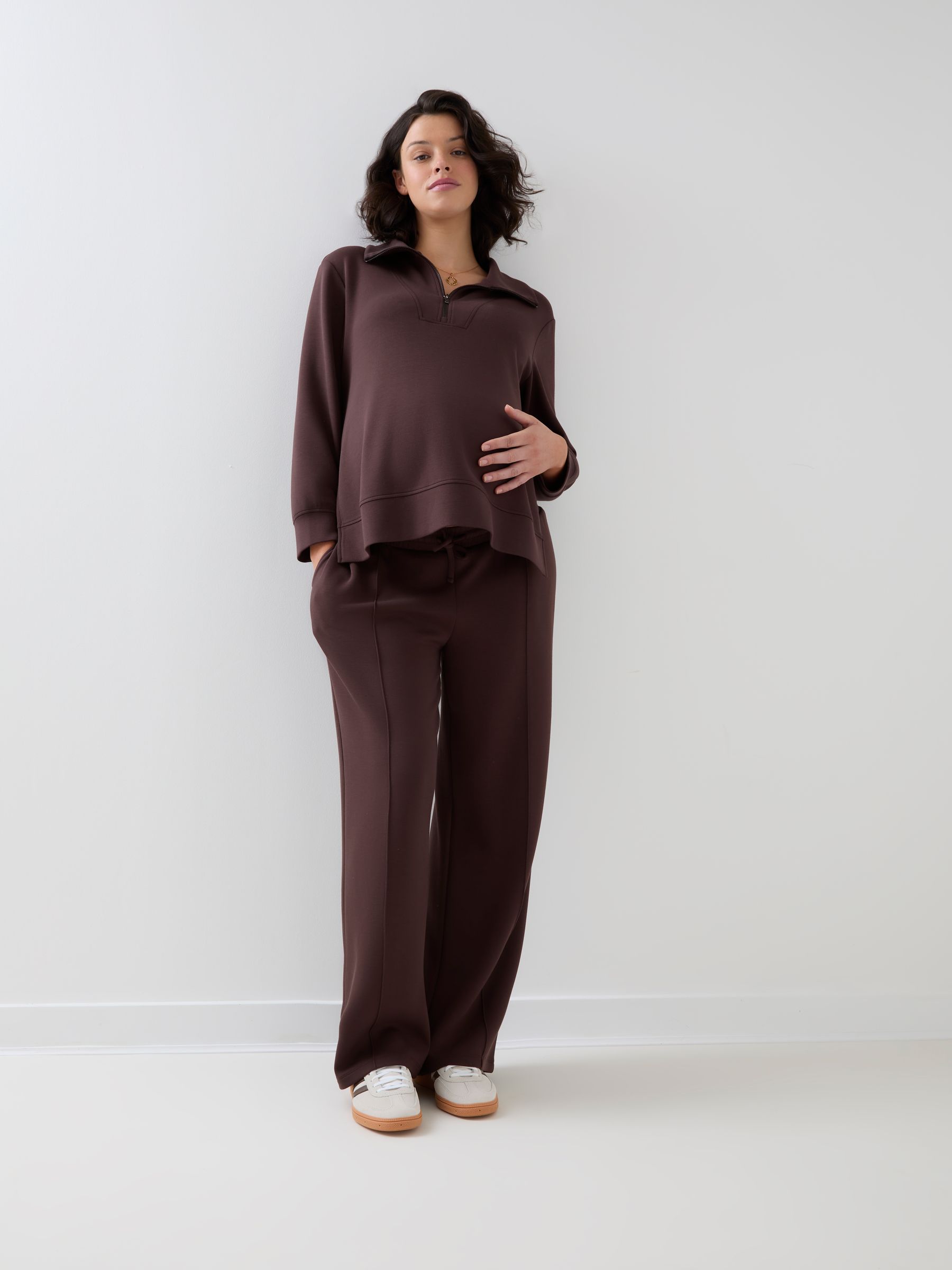 Brown Co-ord Premium Jersey Maternity Wide Leg Trousers - Image 3 of 7