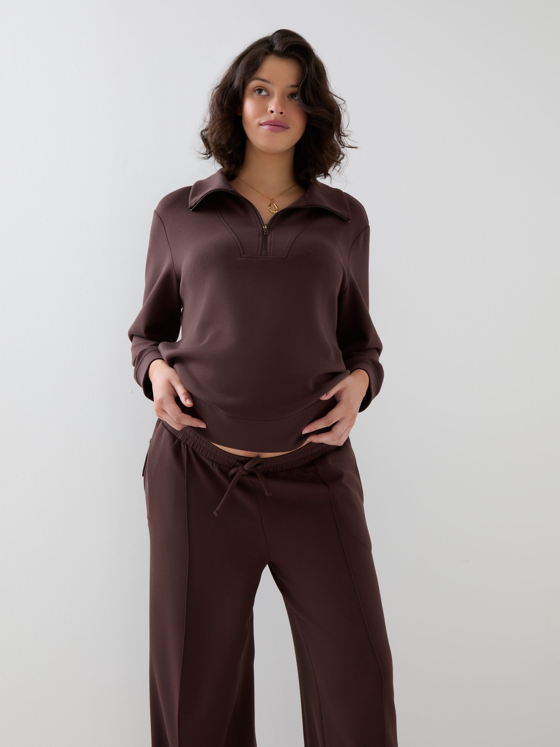 Brown Co-ord Premium Jersey Maternity Wide Leg Trousers - Image 5 of 7