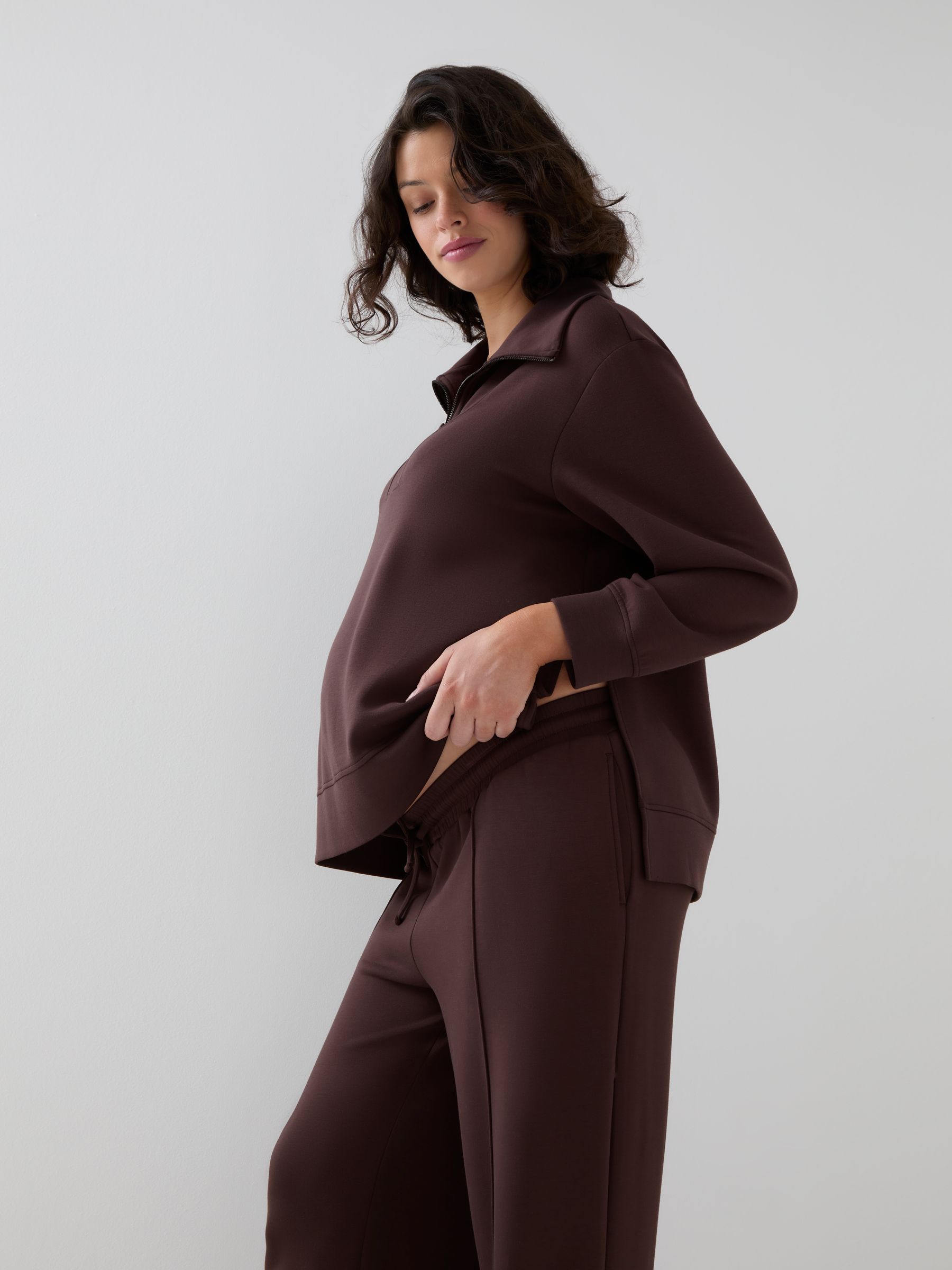 Brown Co-ord Premium Jersey Maternity Wide Leg Trousers - Image 6 of 7