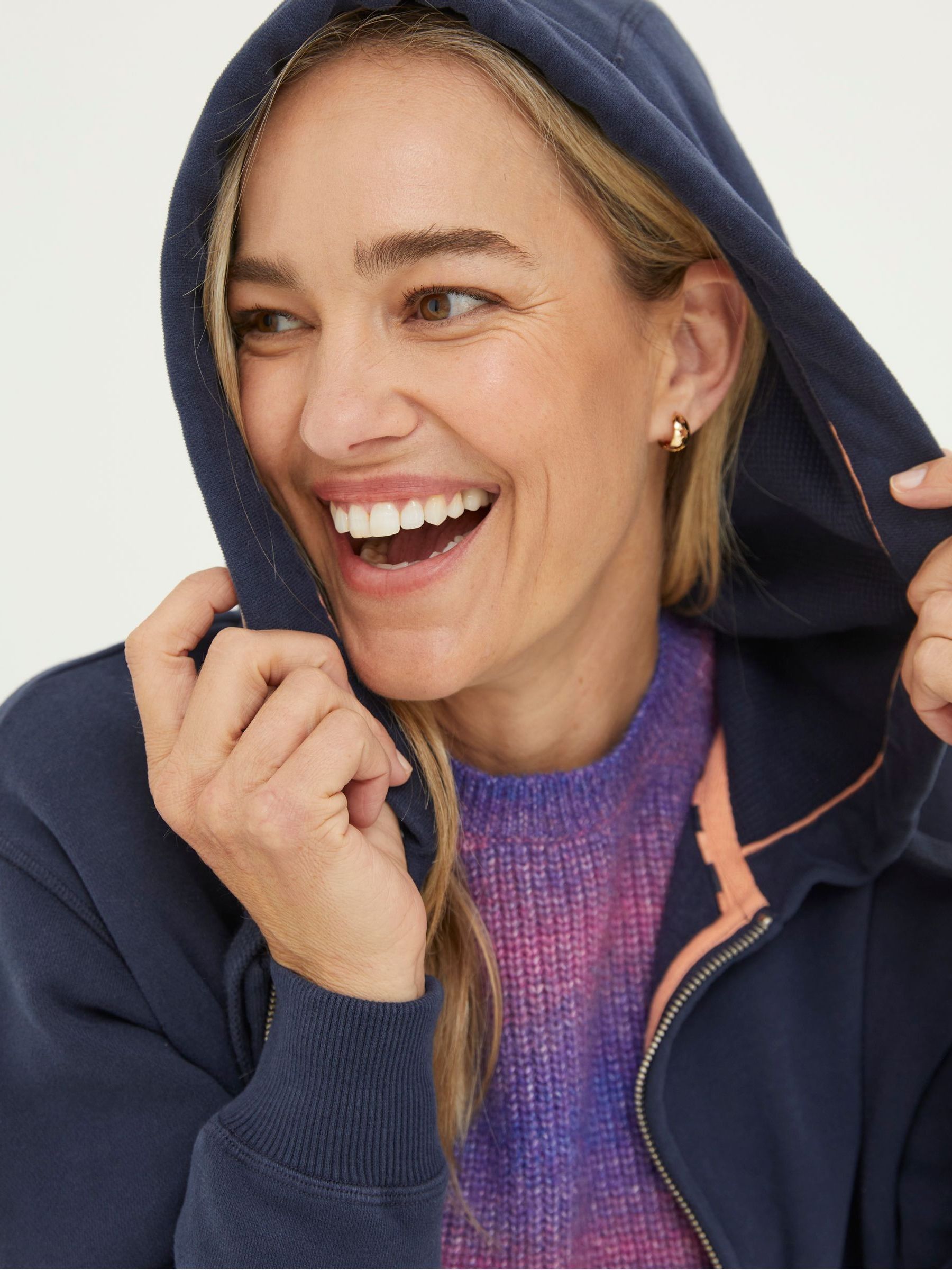Amy Navy Blue Zip Through Hoodie - Image 3 of 5