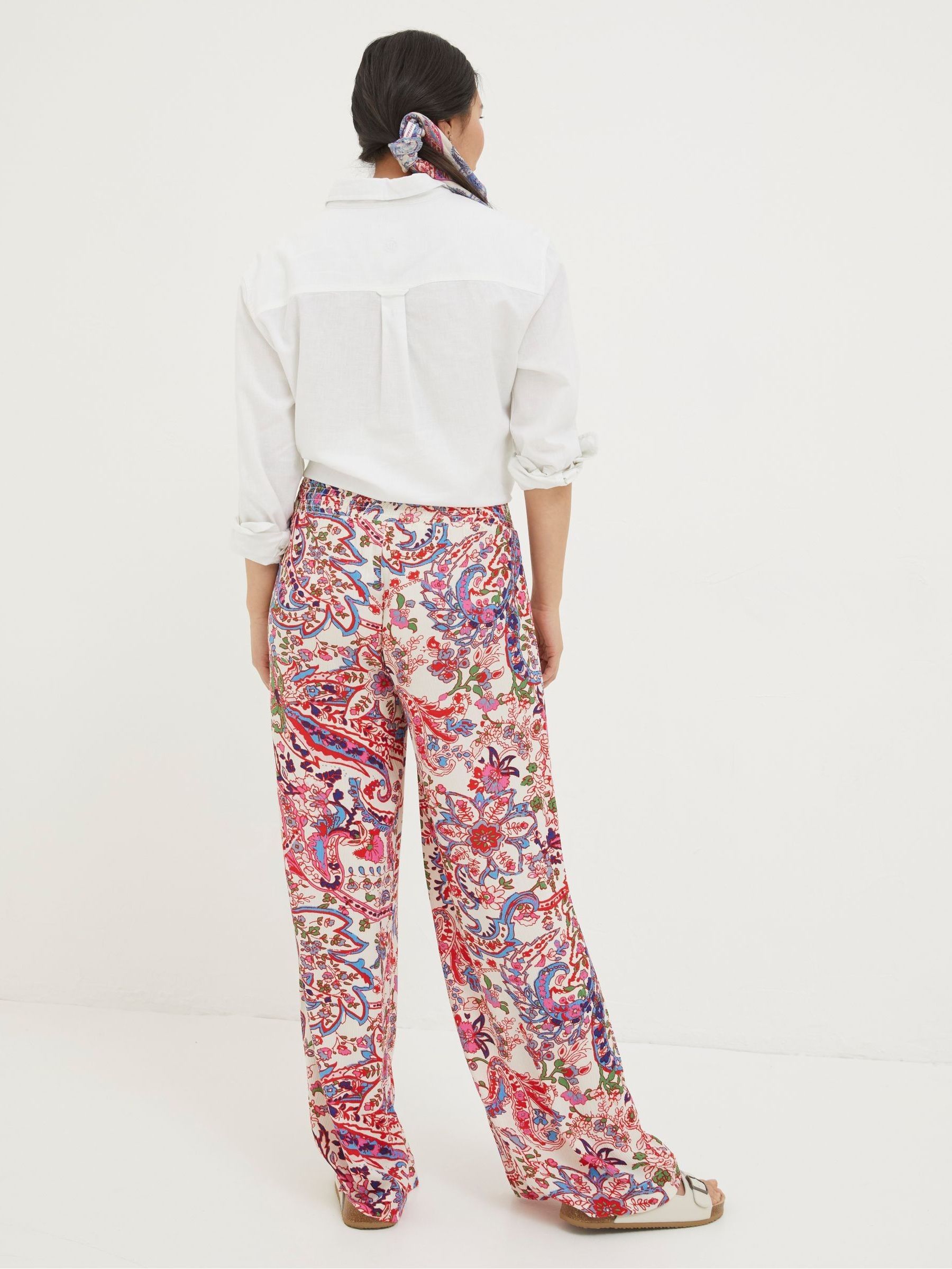 Natural Shirred Bright Paisley Palazzo Trousers - Image 3 of 5