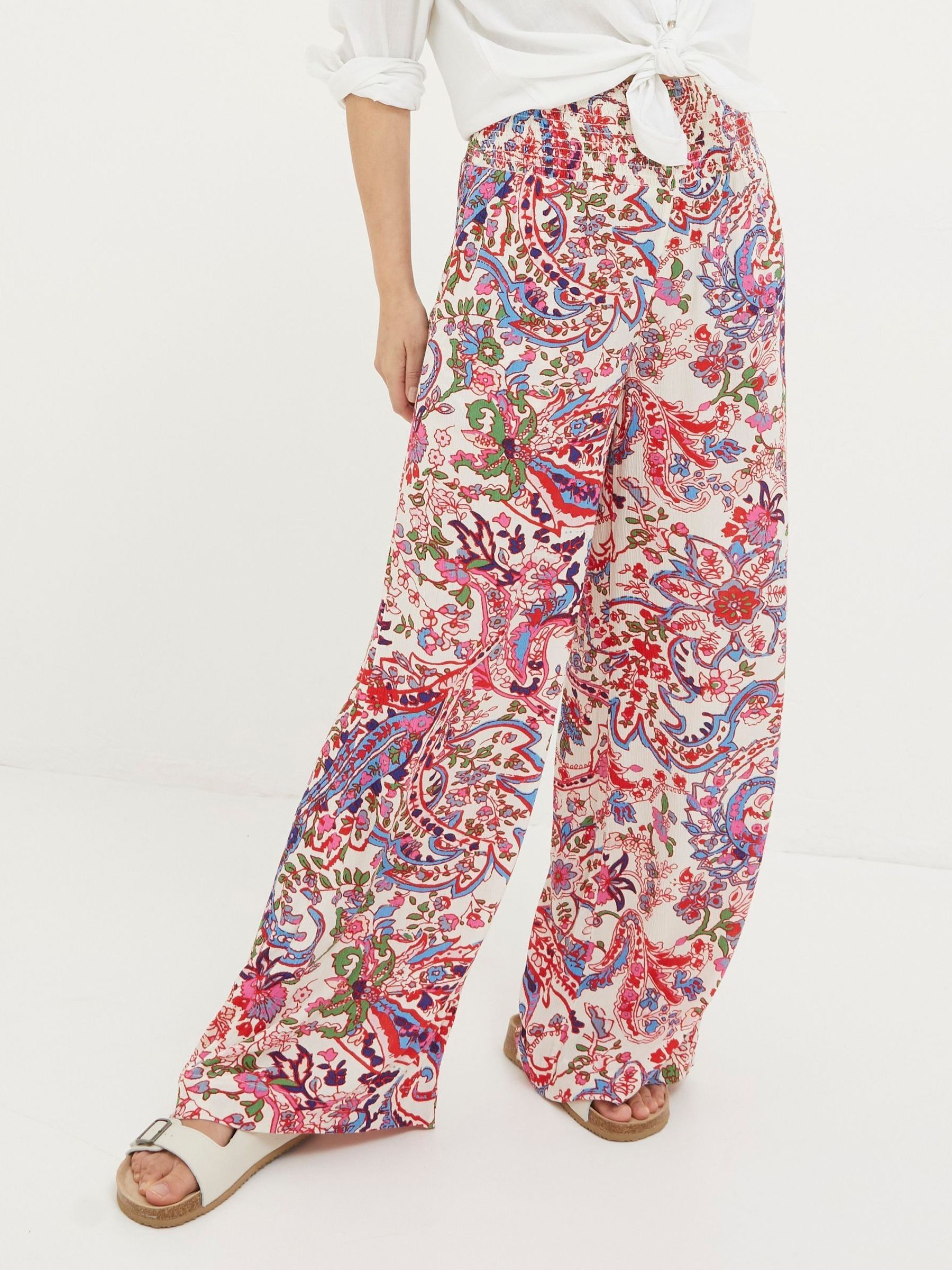 Natural Shirred Bright Paisley Palazzo Trousers - Image 4 of 5