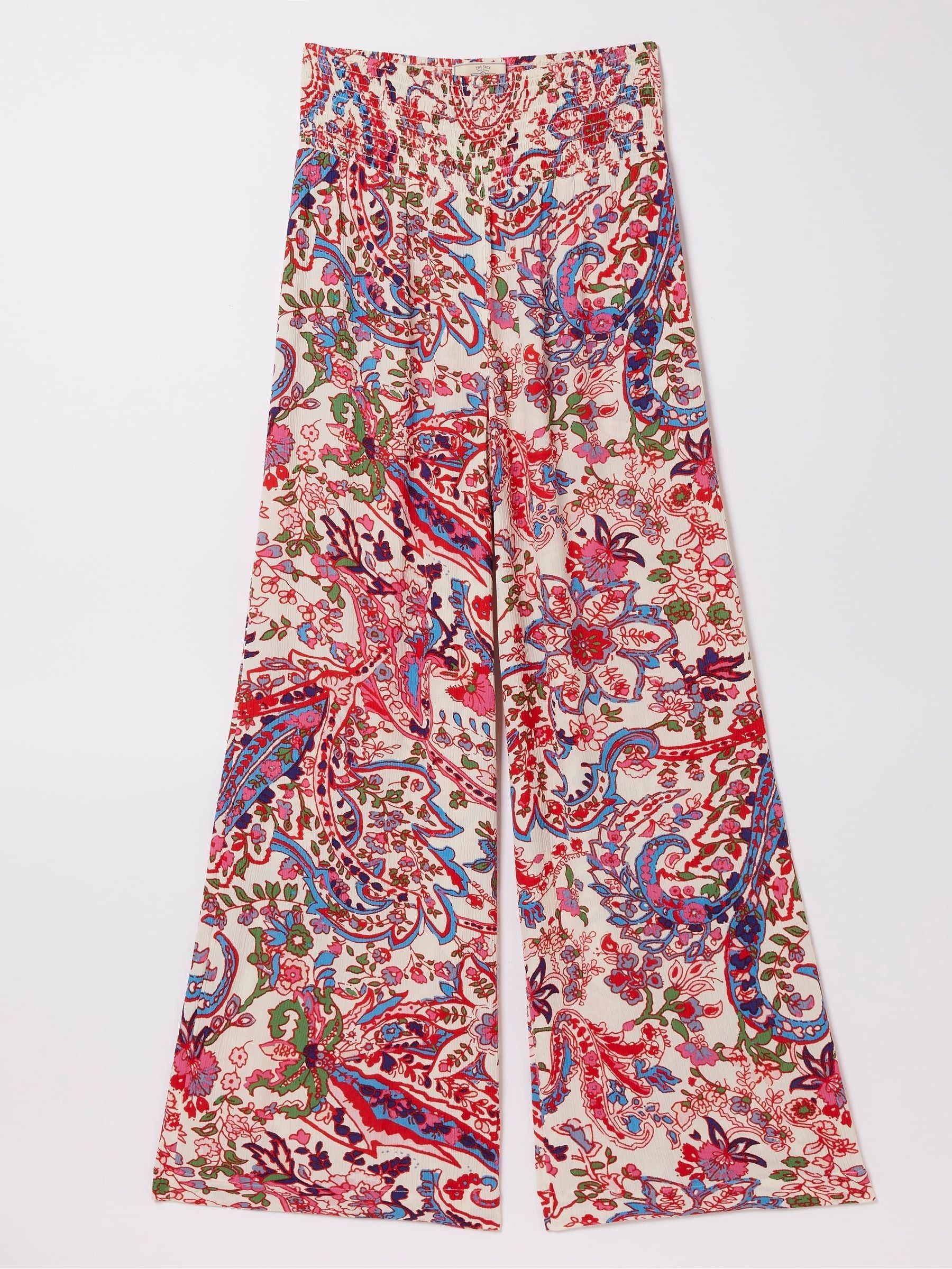 Natural Shirred Bright Paisley Palazzo Trousers - Image 5 of 5