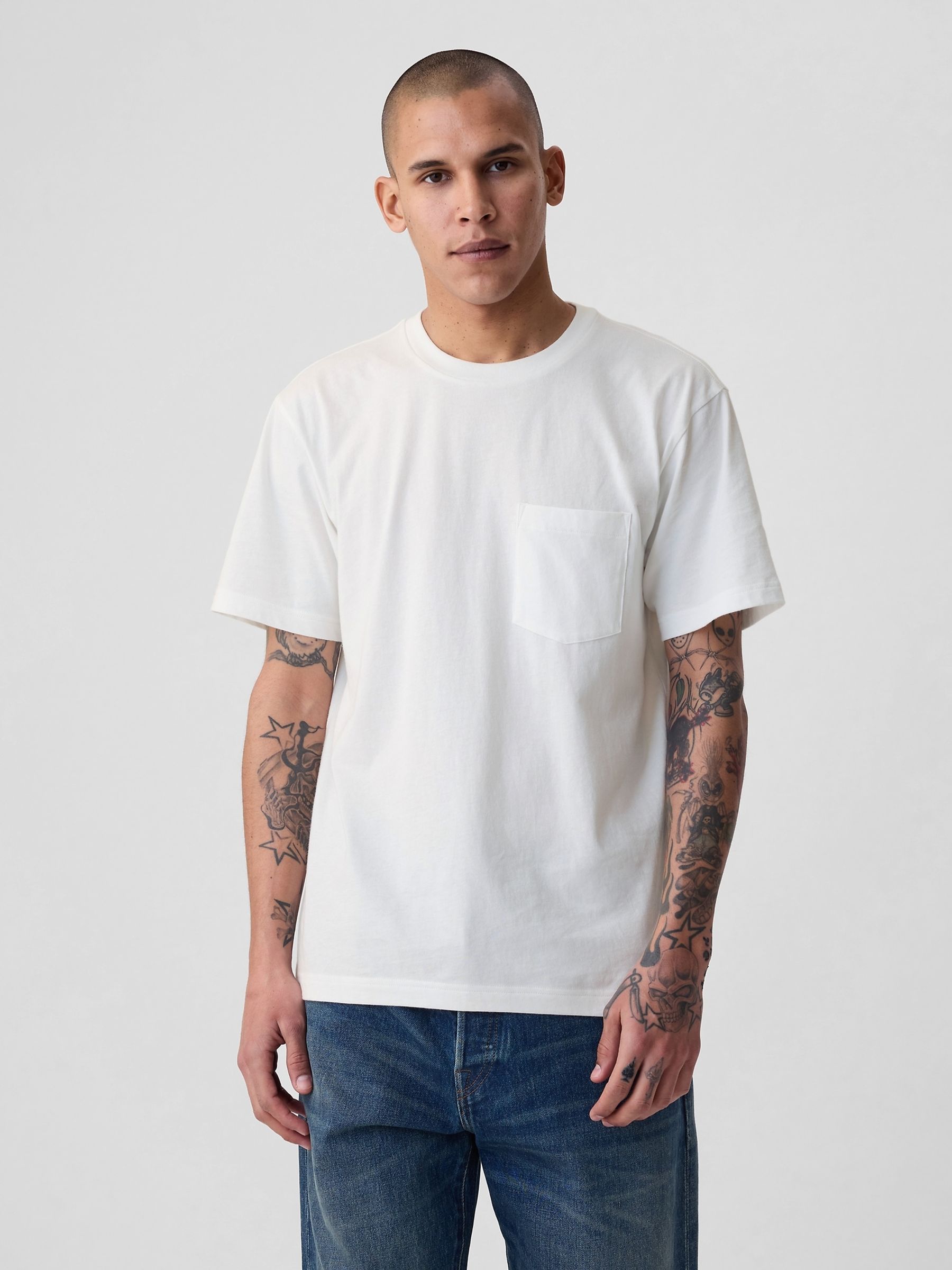 White Original Pocket 100% Cotton Crew Neck Short Sleeve T-Shirt Gap
