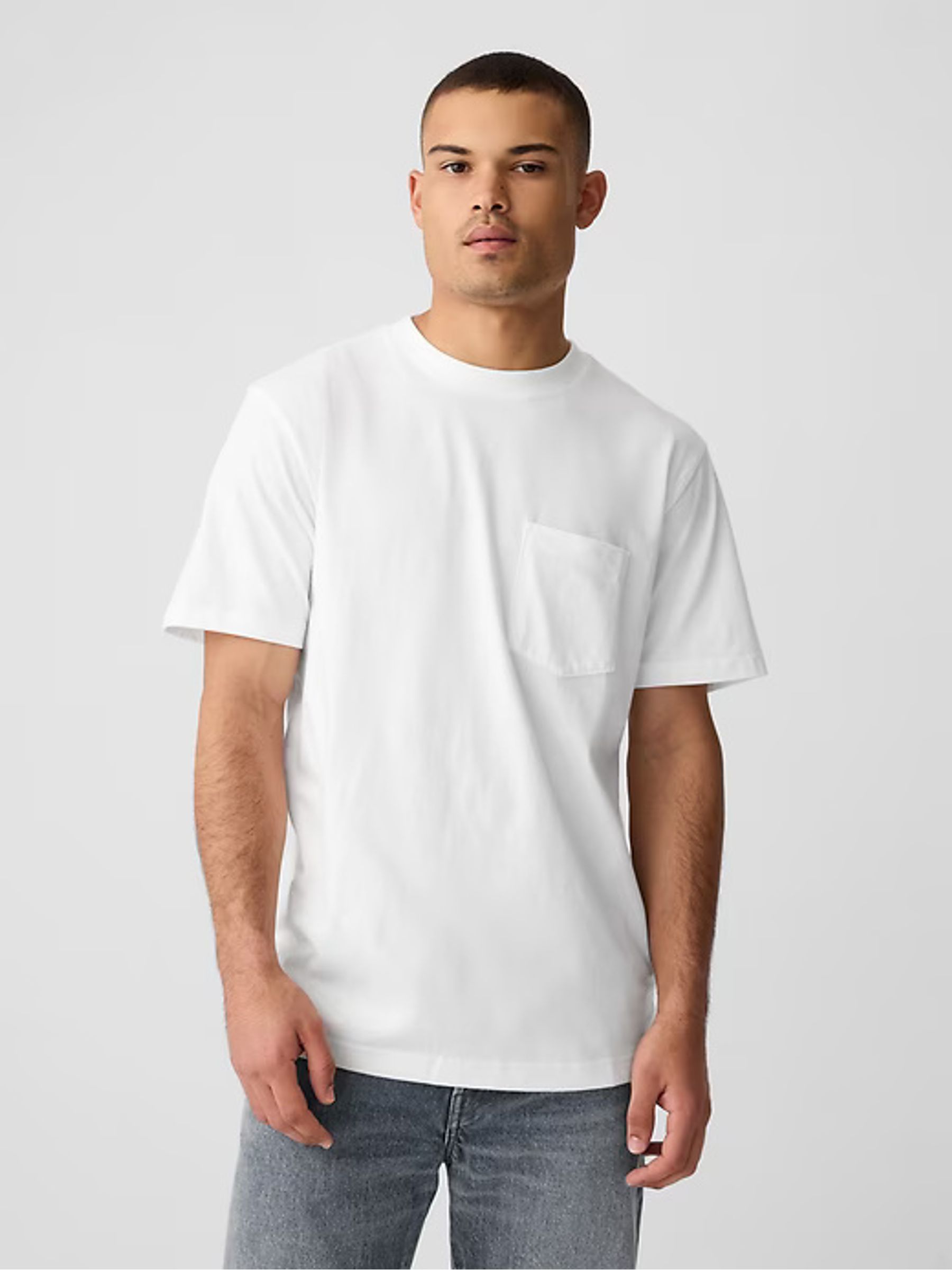 White Original Pocket 100% Cotton Crew Neck Short Sleeve T-Shirt - Image 4 of 8