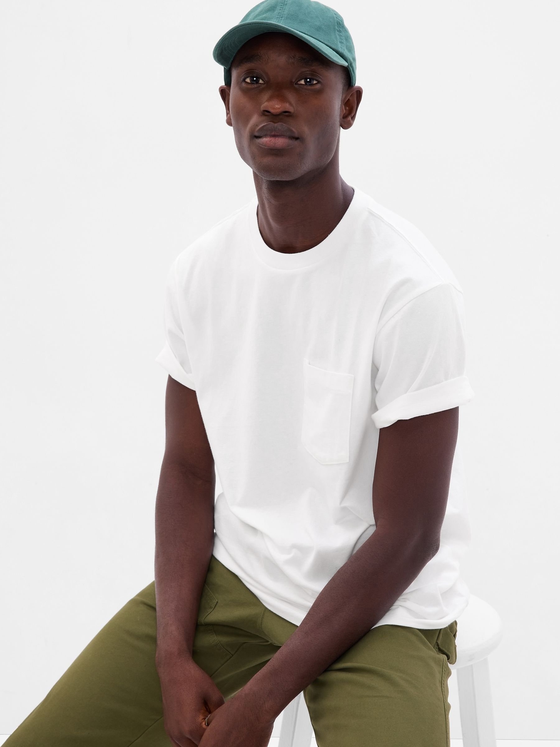 White Original Pocket 100% Cotton Crew Neck Short Sleeve T-Shirt - Image 7 of 8