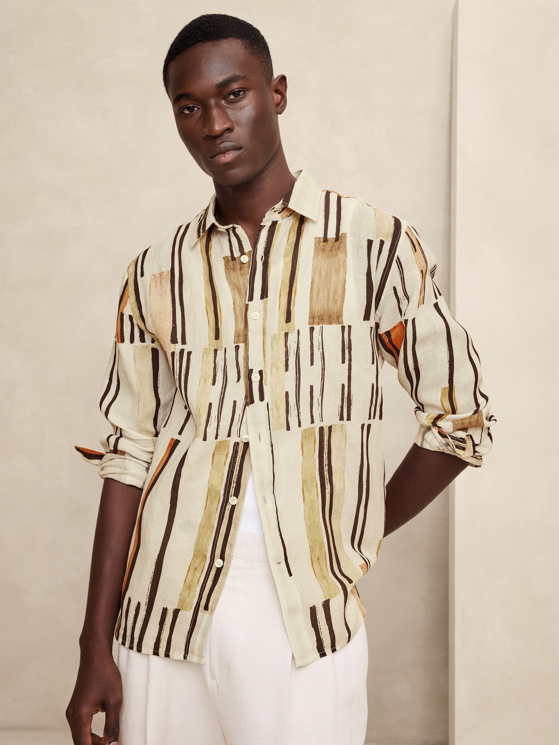 Banana Republic Neutral Castello Linen Shirt - Image 1 of 1
