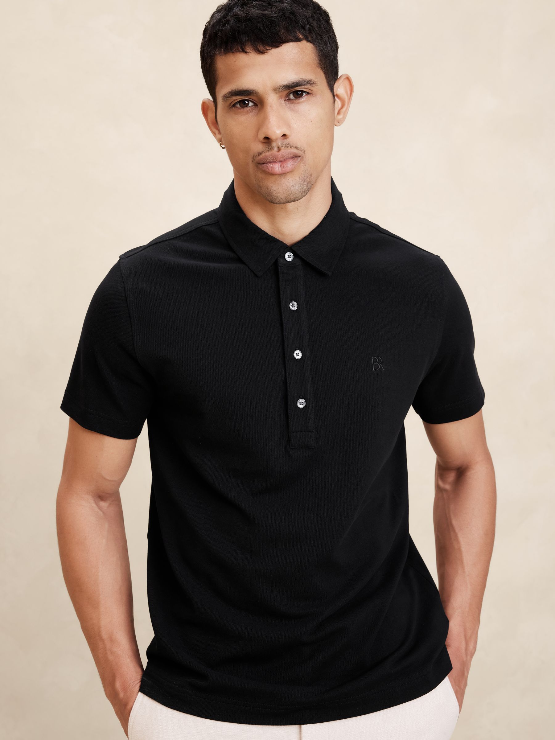 Banana Republic Black Cotton Short Sleeve Pique Polo Shirt | Gap
