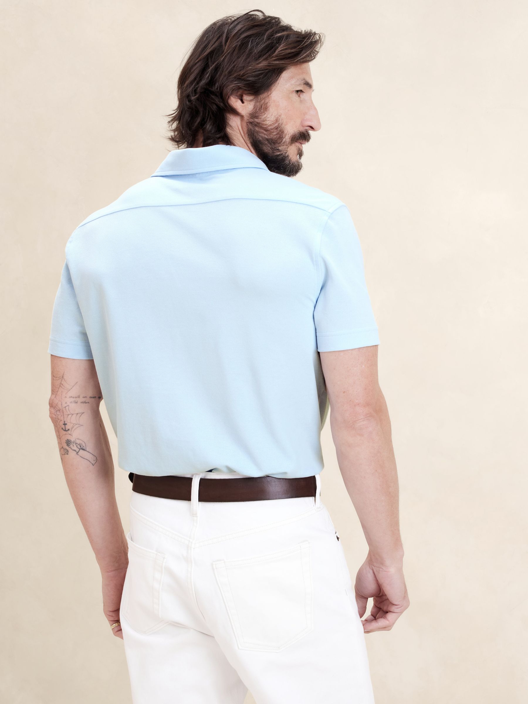 Banana Republic Blue Cotton Short Sleeve Pique Polo Shirt - Image 2 of 6