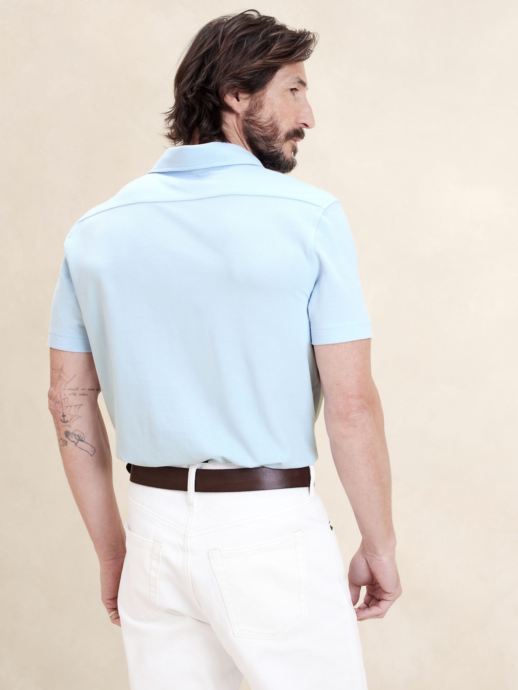 Banana Republic Blue Cotton Short Sleeve Pique Polo Shirt - Image 5 of 6