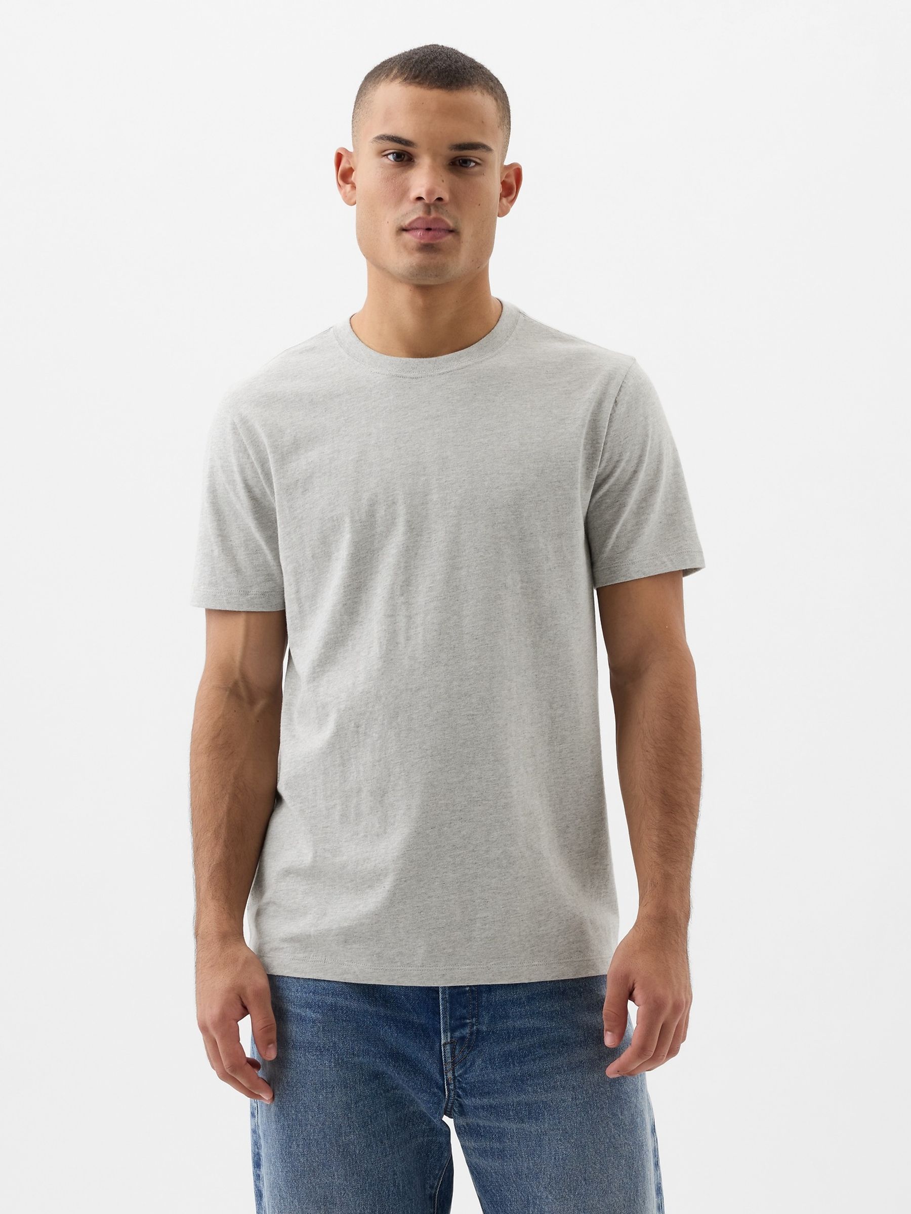 Stone Grey Everyday 100% Cotton Crew Neck T-Shirt - Image 1 of 7