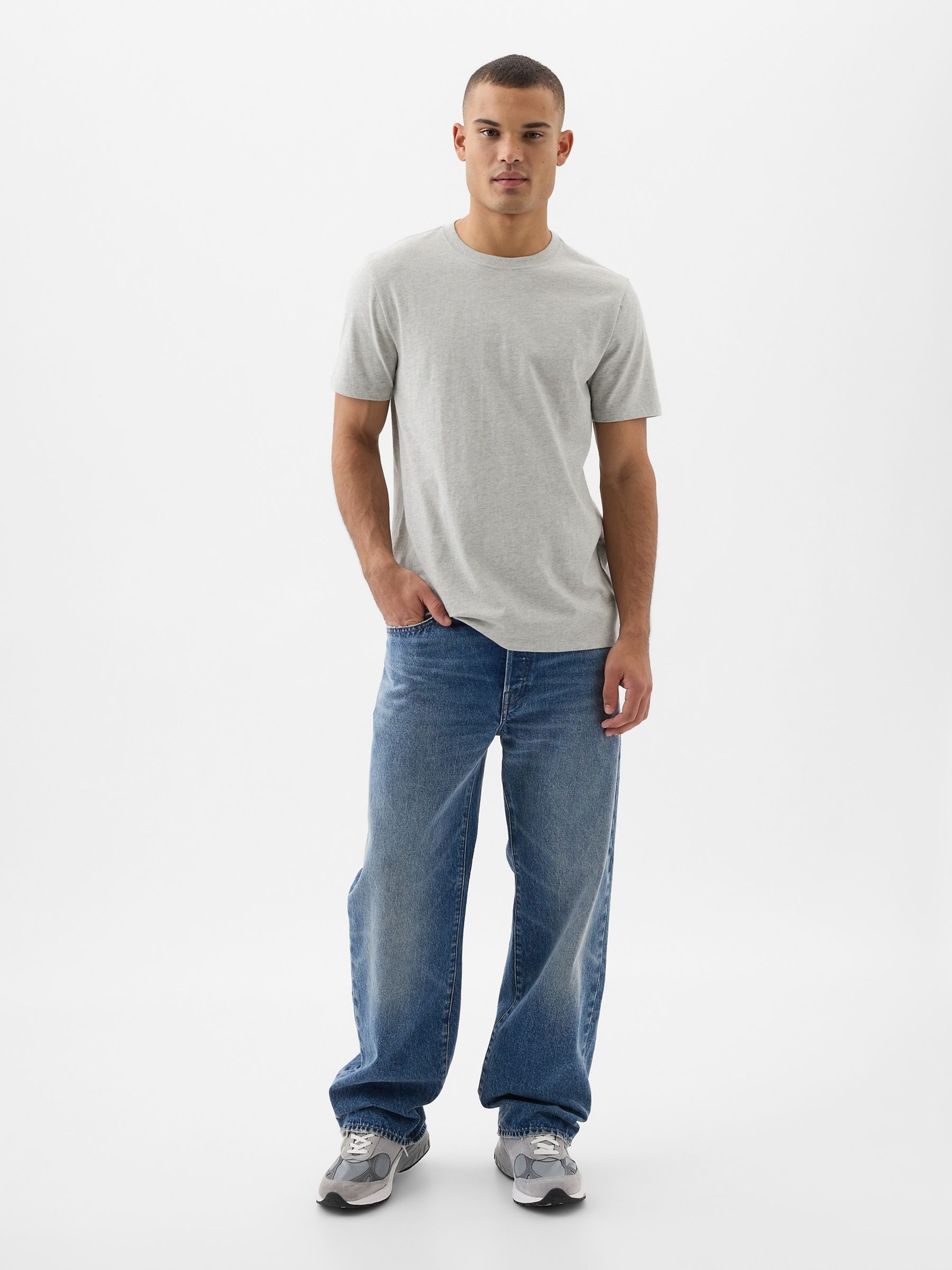 Stone Grey Everyday 100% Cotton Crew Neck T-Shirt - Image 3 of 7