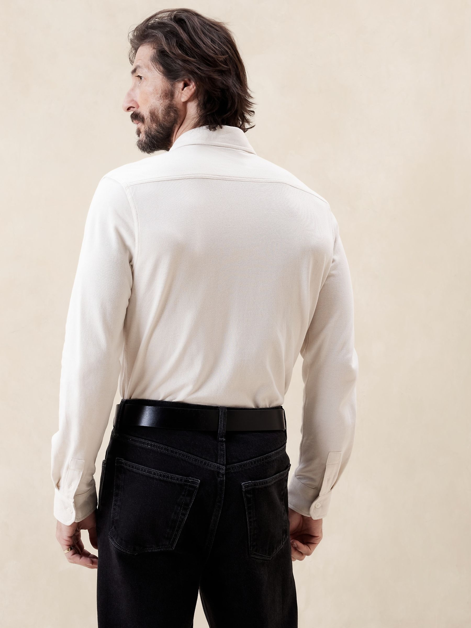 Banana Republic White Cotton Long Sleeve Pique Shirt - Image 2 of 4 Banana Republic White Cotton Long Sleeve Pique Shirt - Image 2 of 4