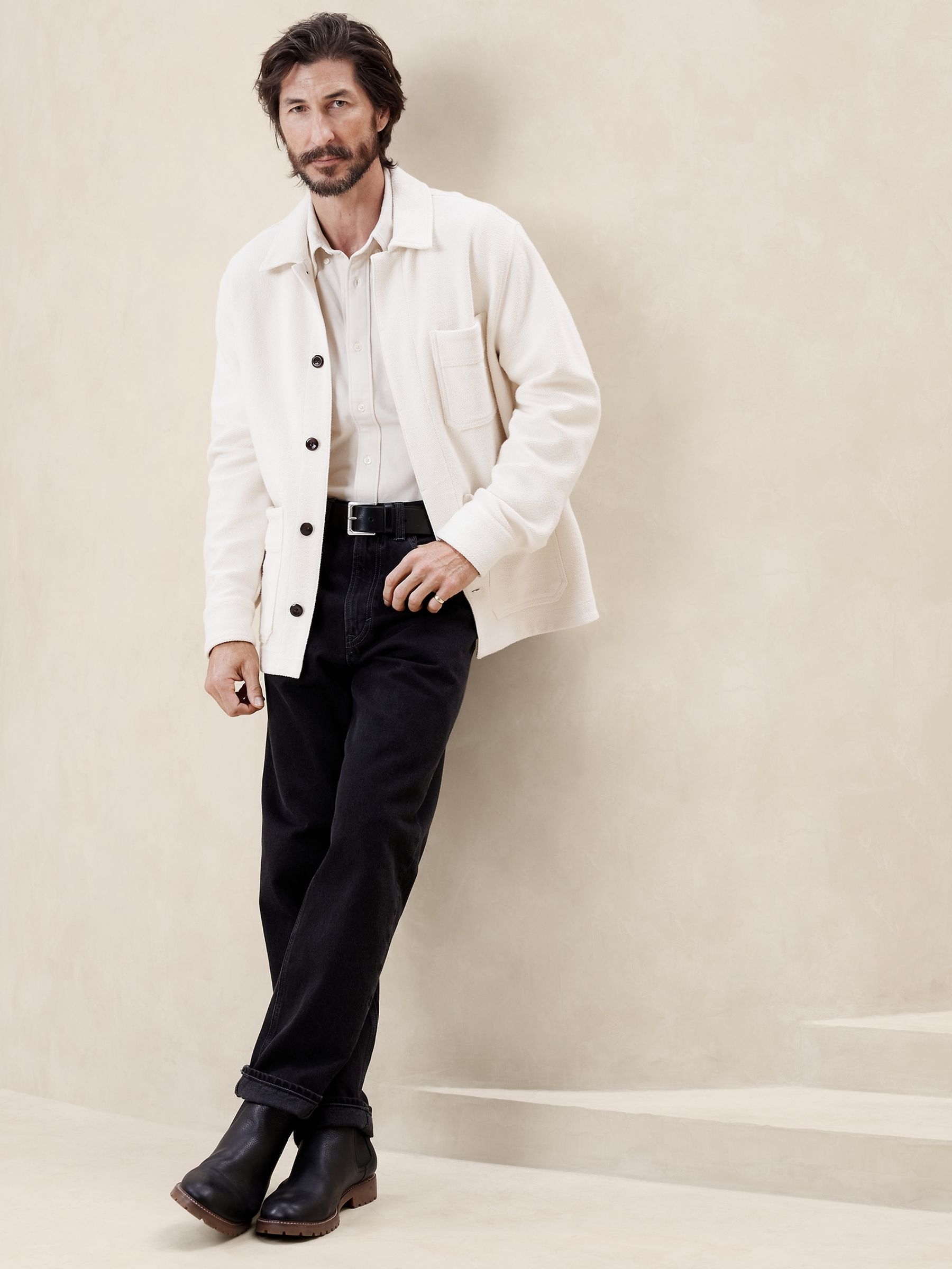 Banana Republic White Cotton Long Sleeve Pique Shirt - Image 3 of 4