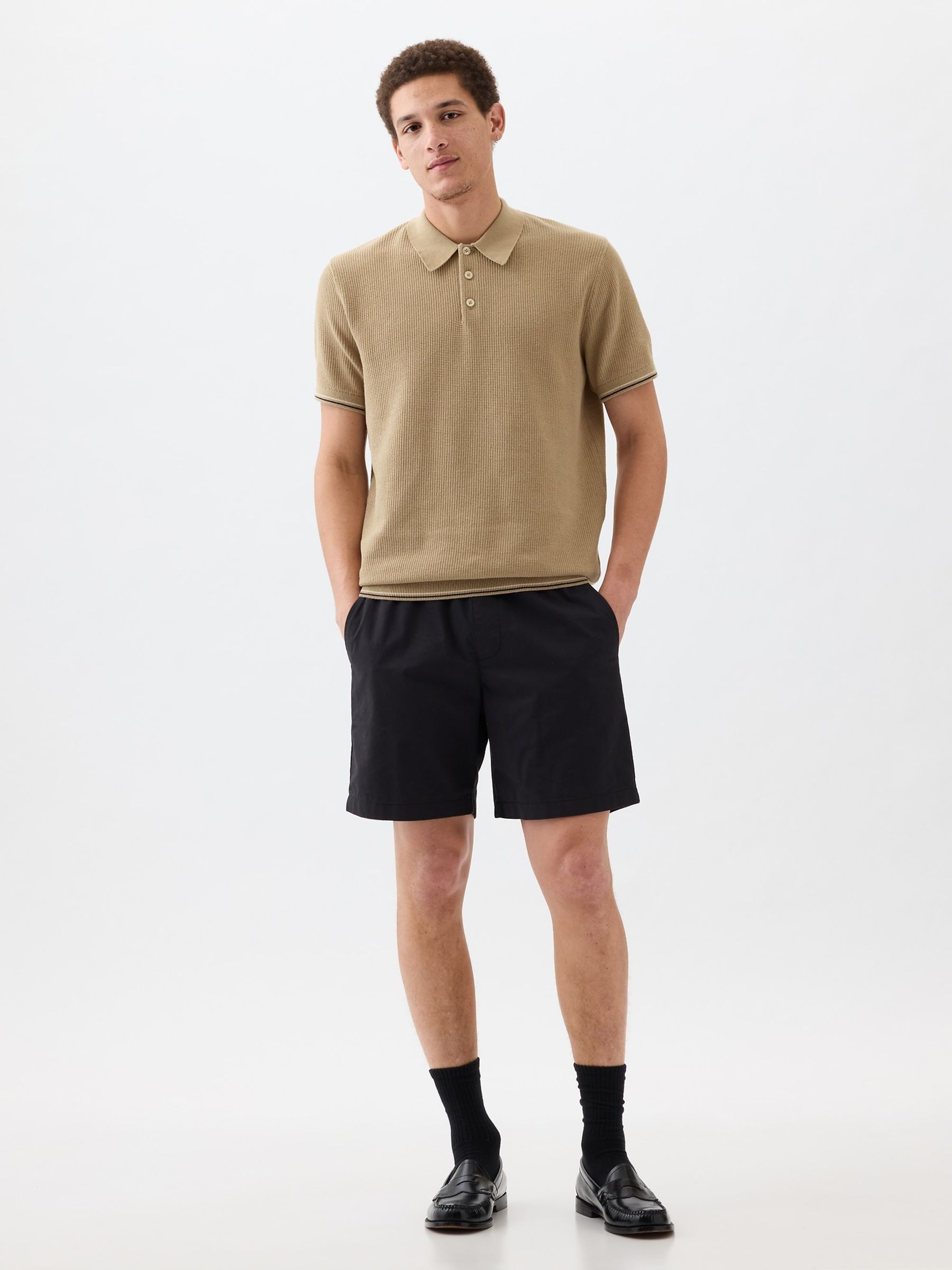 Beige Textured Jumper Short Sleeve Polo Shirt - Image 1 of 3
