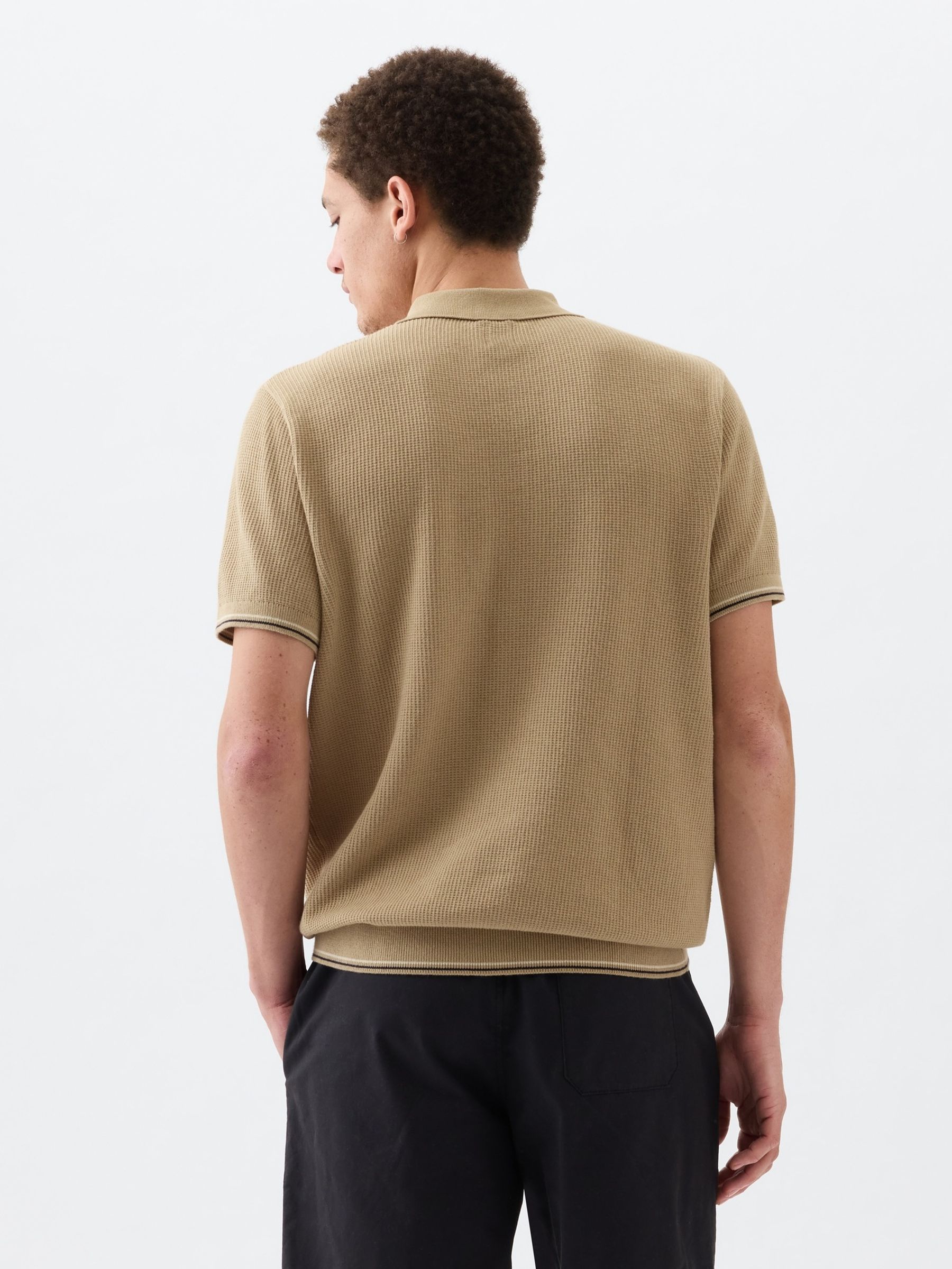 Beige Textured Jumper Short Sleeve Polo Shirt - Image 2 of 3