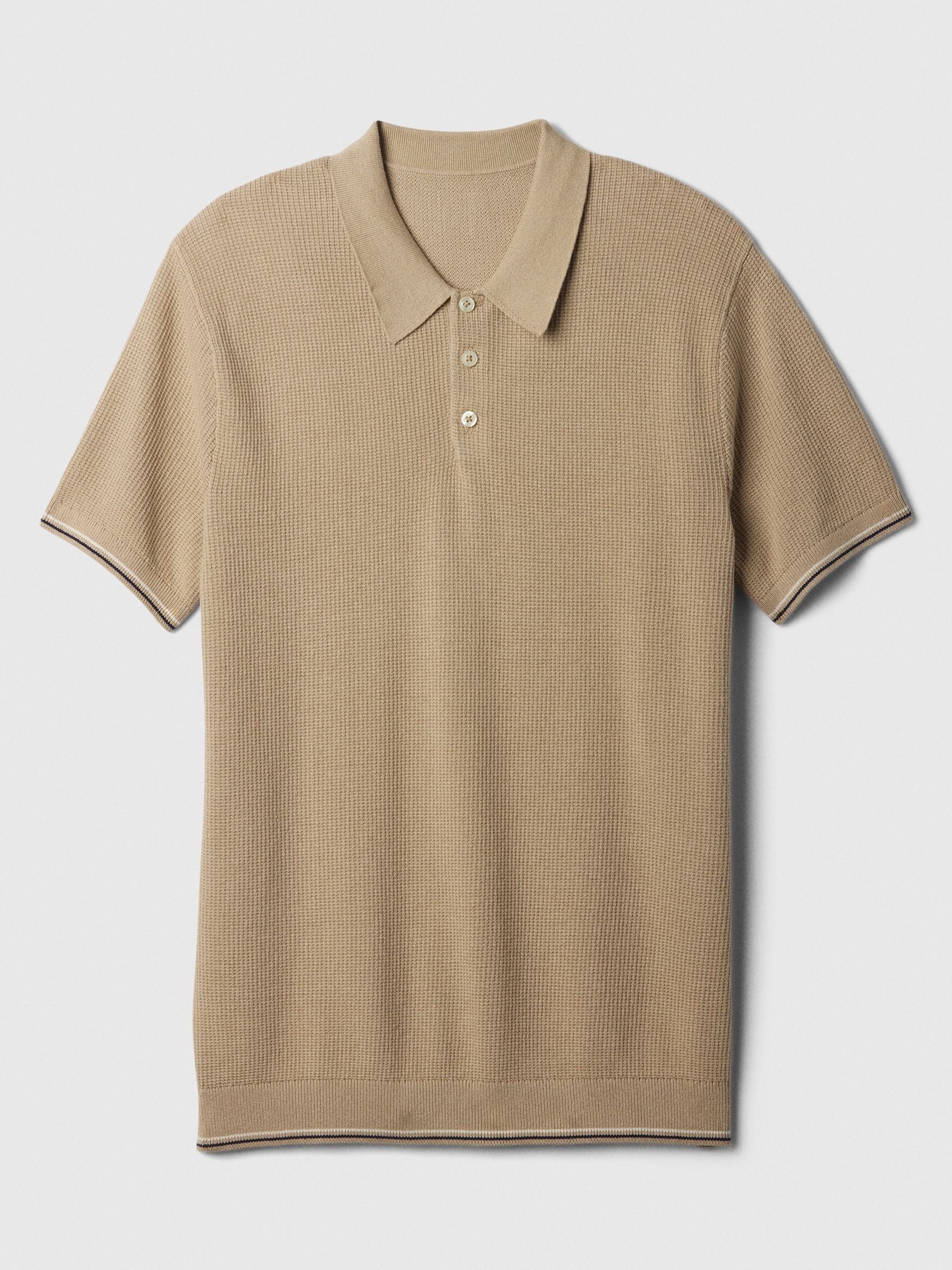 Beige Textured Jumper Short Sleeve Polo Shirt - Image 3 of 3