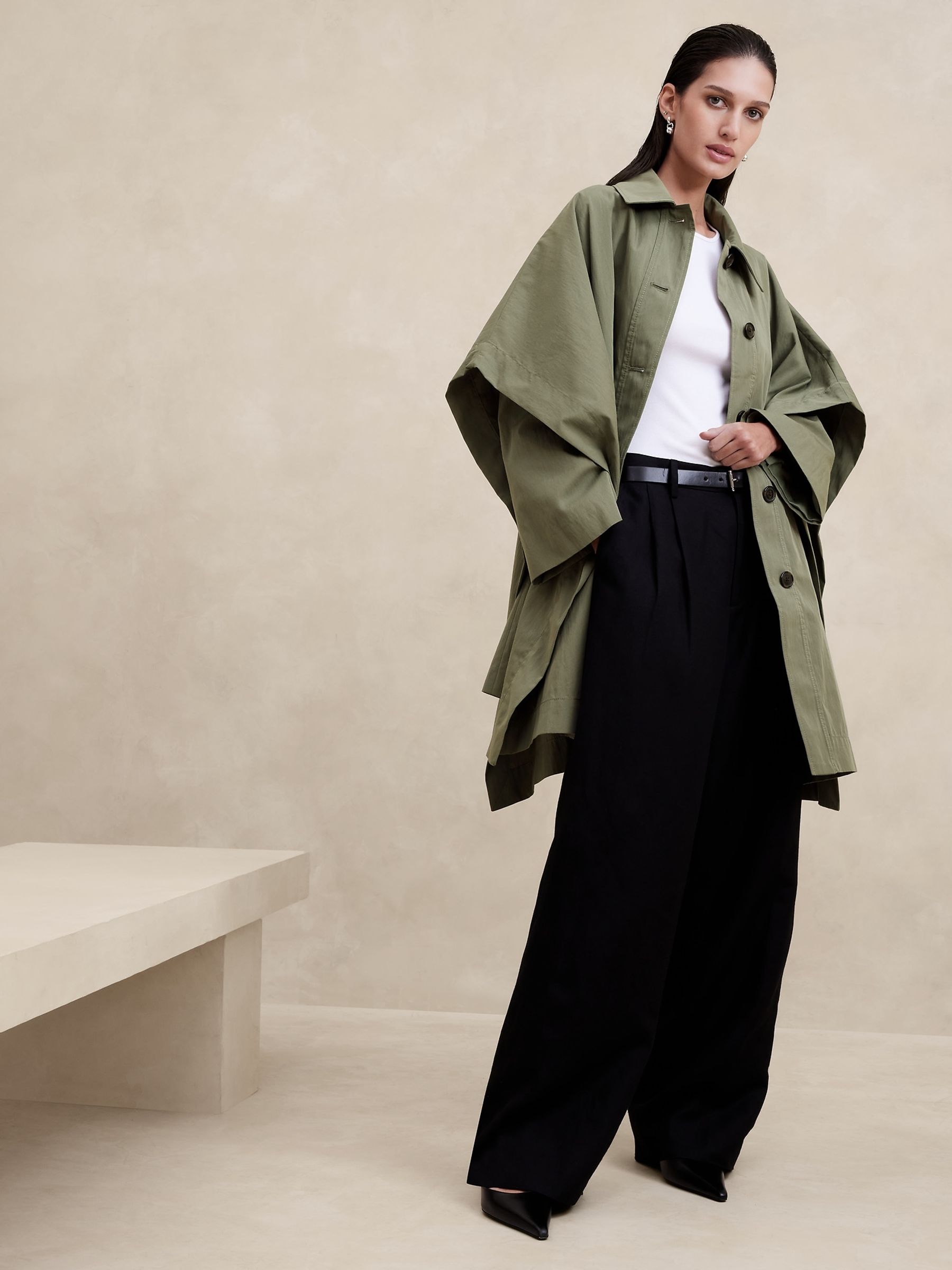 Banana Republic Khaki Green Cambria Cape Coat - Image 2 of 4