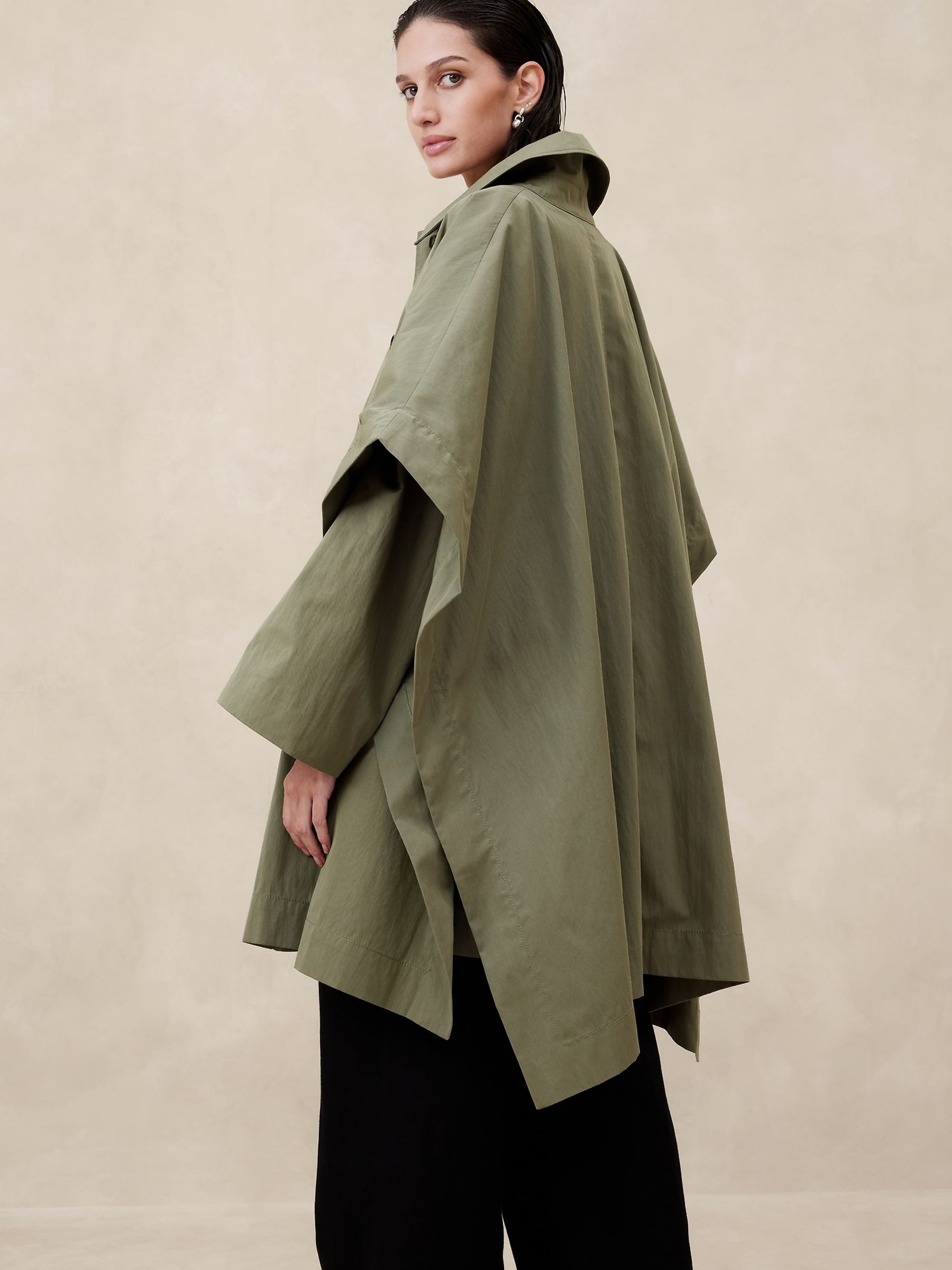 Banana Republic Khaki Green Cambria Cape Coat - Image 3 of 4