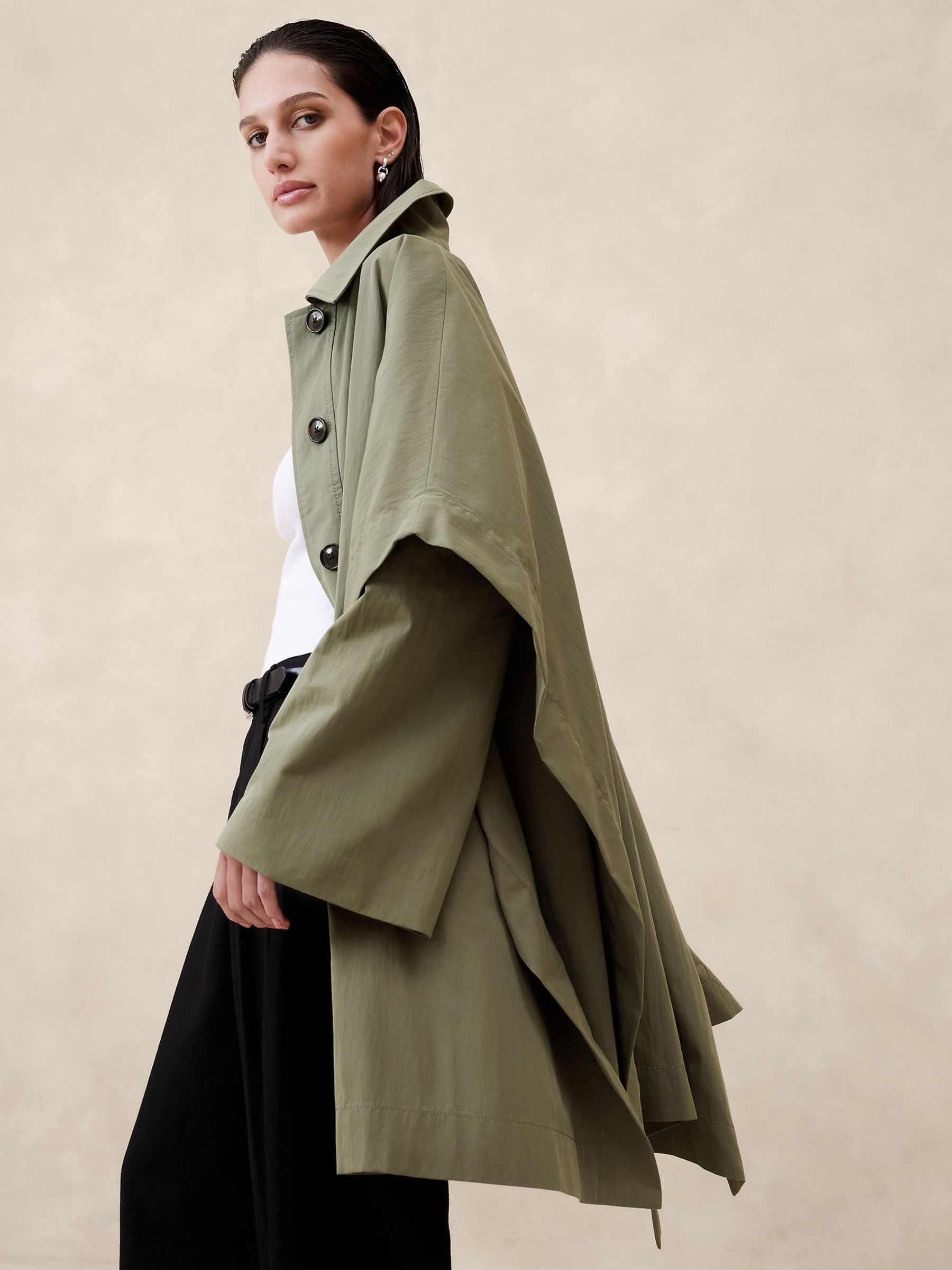 Banana Republic Khaki Green Cambria Cape Coat - Image 4 of 4