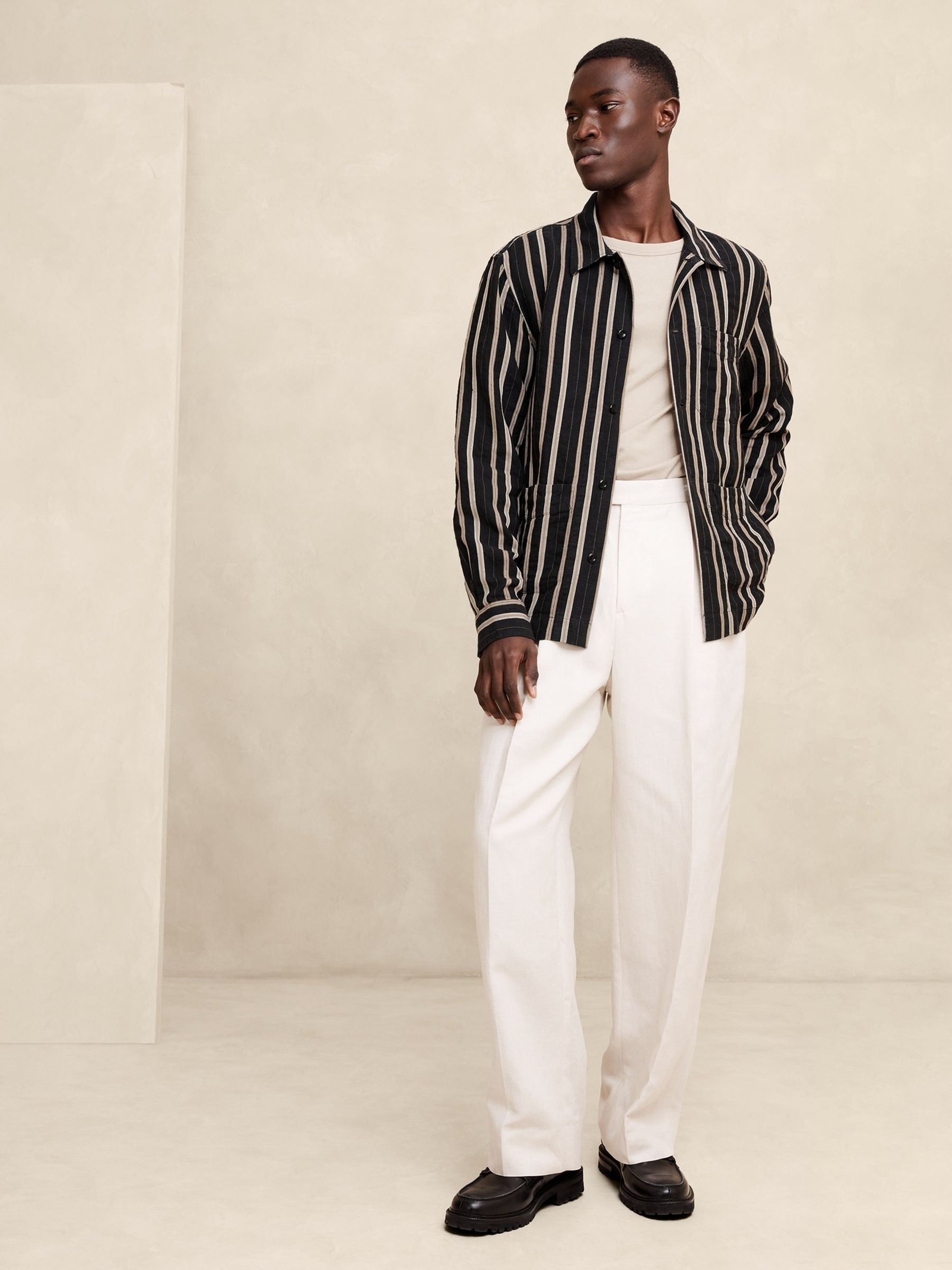 Banana Republic Neutral/Black Carpinteria Linen-Cotton Overshirt - Image 1 of 1