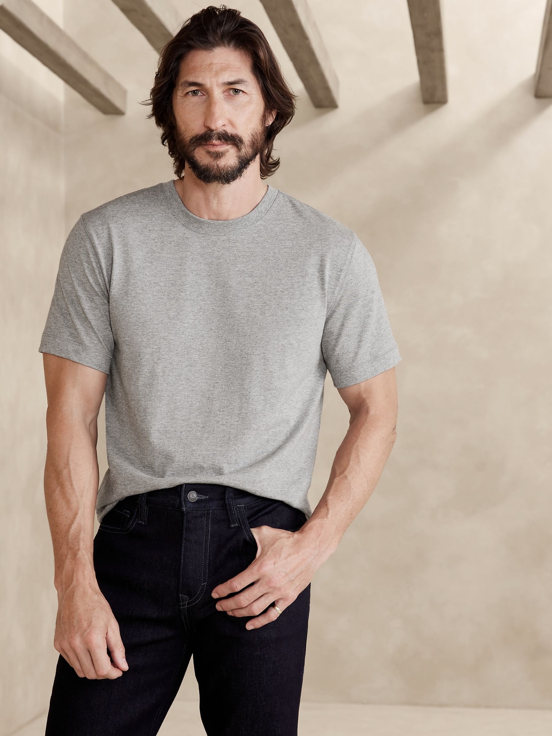 T-Shirt Homme Banana Republic - Maille Gaufrée Brossée - Bleu Taille L - Neuf Jamais Porté