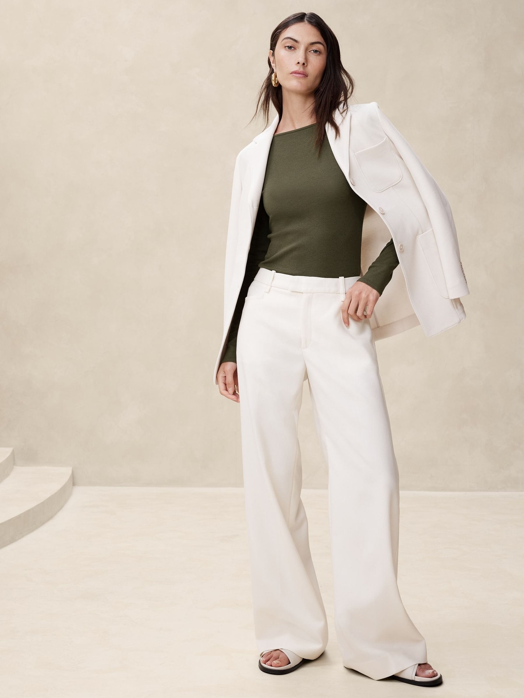 Banana Republic Green Ribbed Scoop-Back Long Sleeve Top - Image 3 of 3