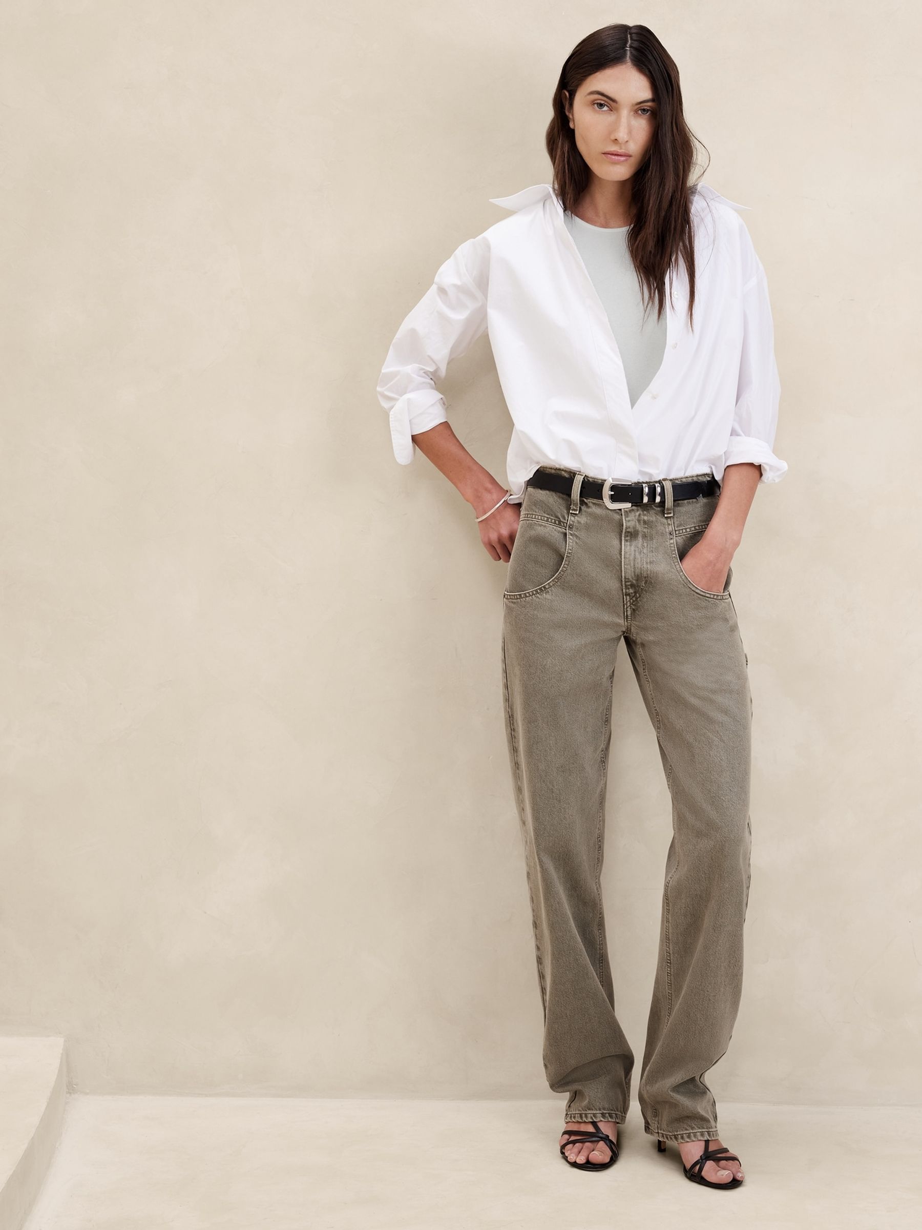 Banana Republic White Ribbed Cap-Sleeve T-Shirt - Image 3 of 4