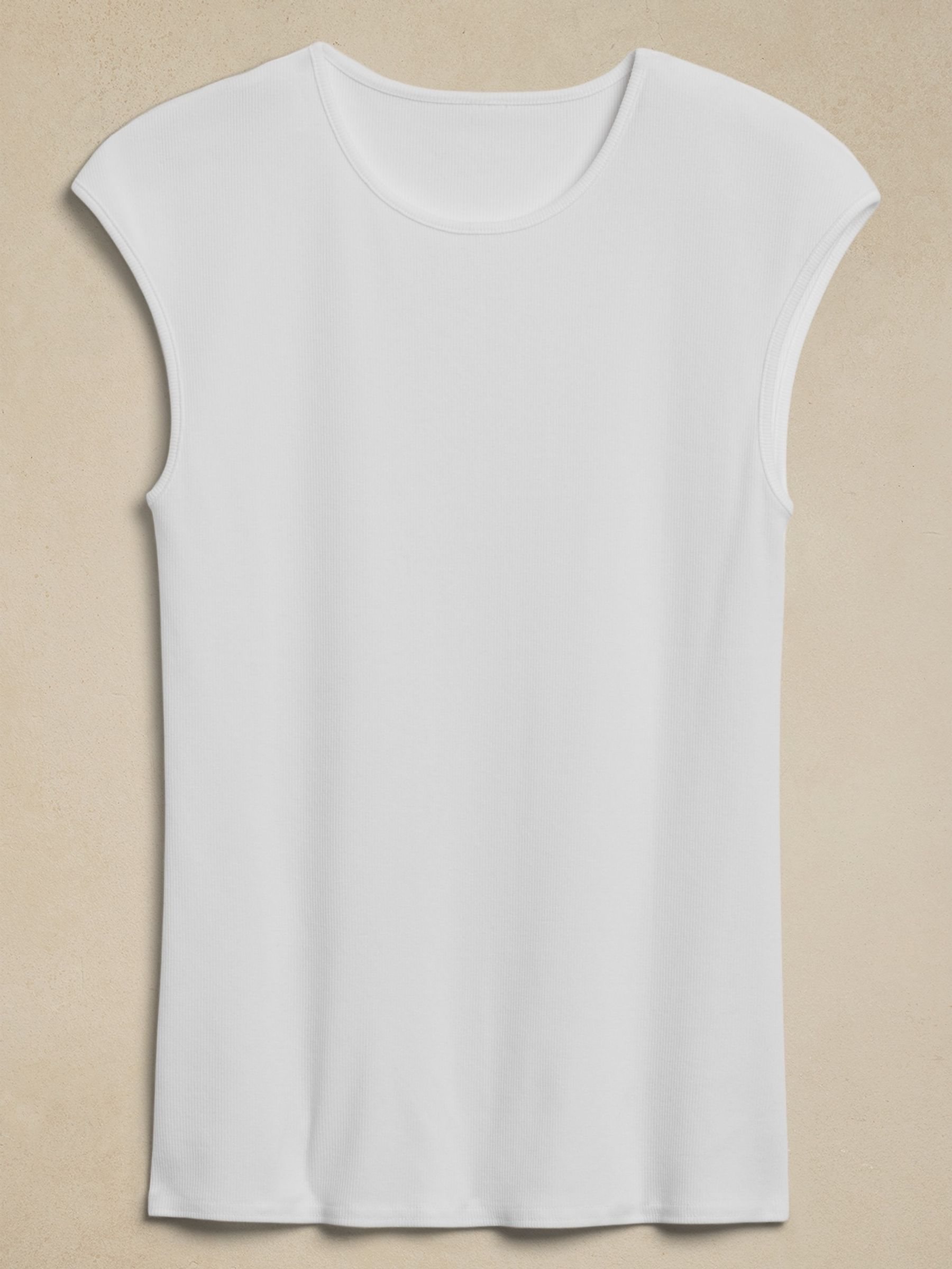 Banana Republic White Ribbed Cap-Sleeve T-Shirt - Image 4 of 4