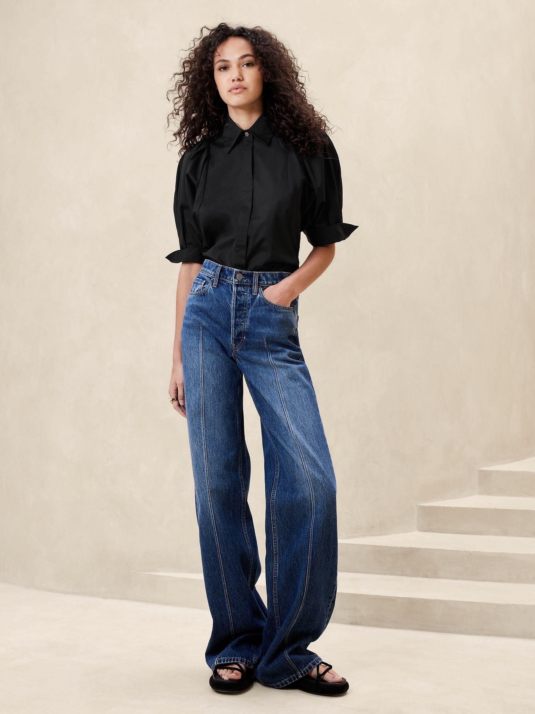 Banana Republic Black Livia Poplin Shirt - Image 1 of 1