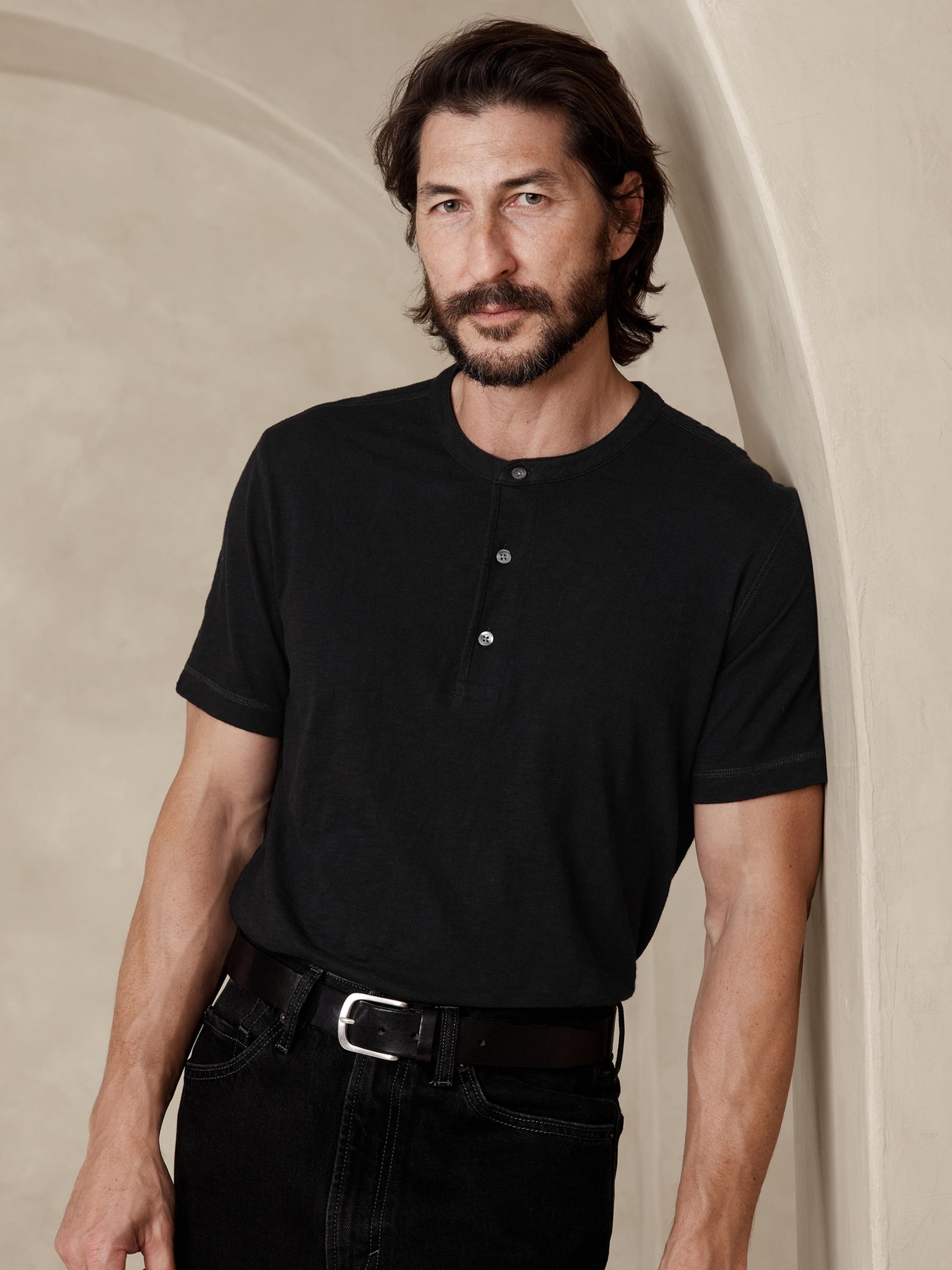 Banana Republic Black Soft Wash Henley T-Shirt - Image 1 of 1