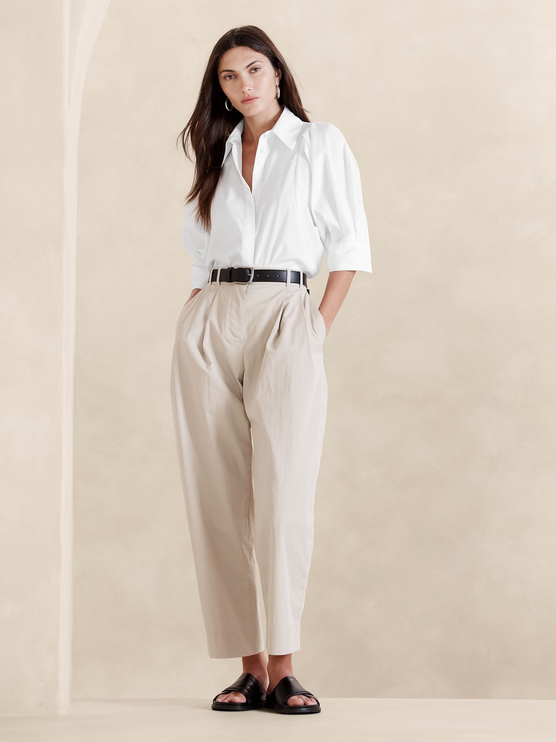 Banana Republic White Livia Poplin Shirt - Image 1 of 4