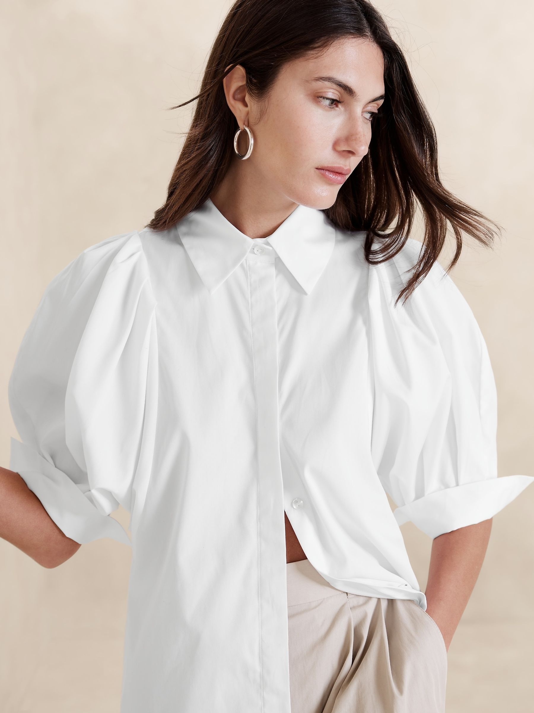 Banana Republic White Livia Poplin Shirt - Image 3 of 4
