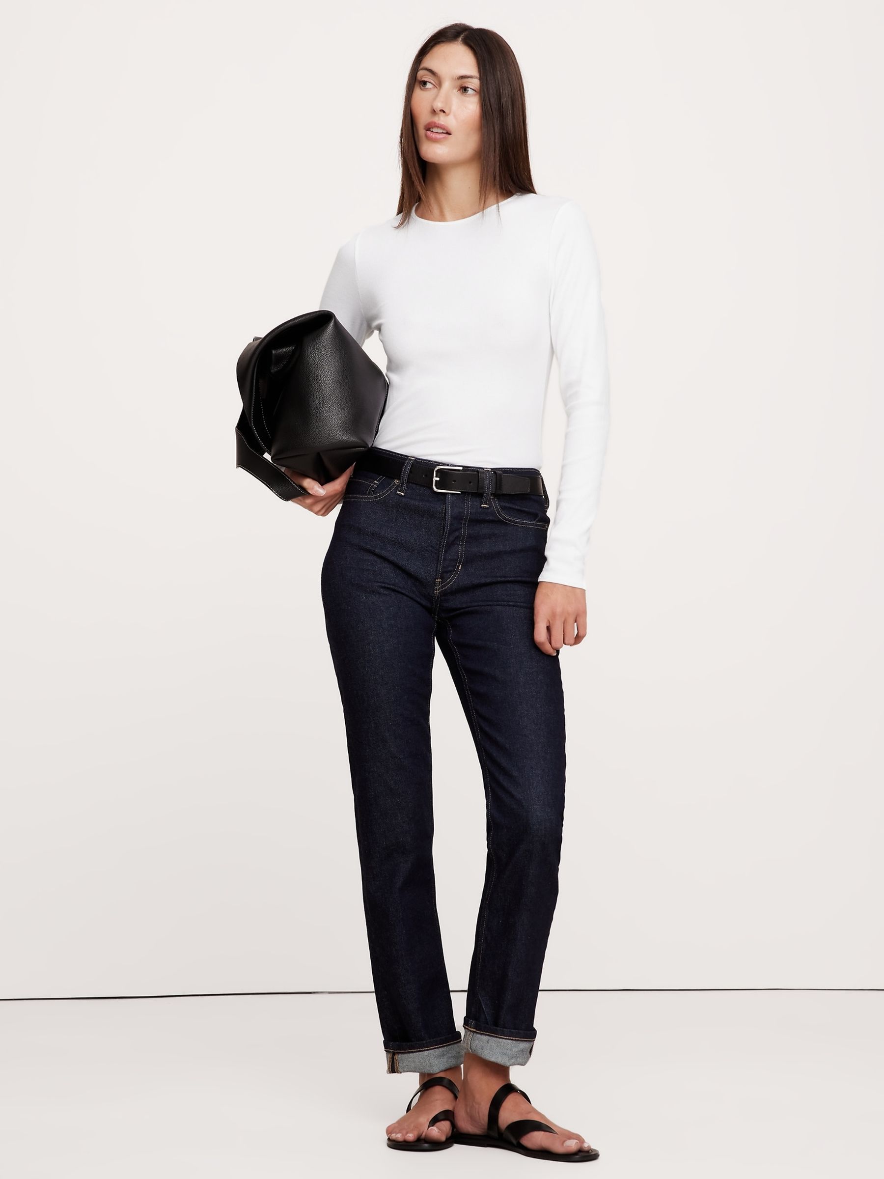 Banana Republic White Ribbed Crew-Neck T-Shirt - Image 1 of 1