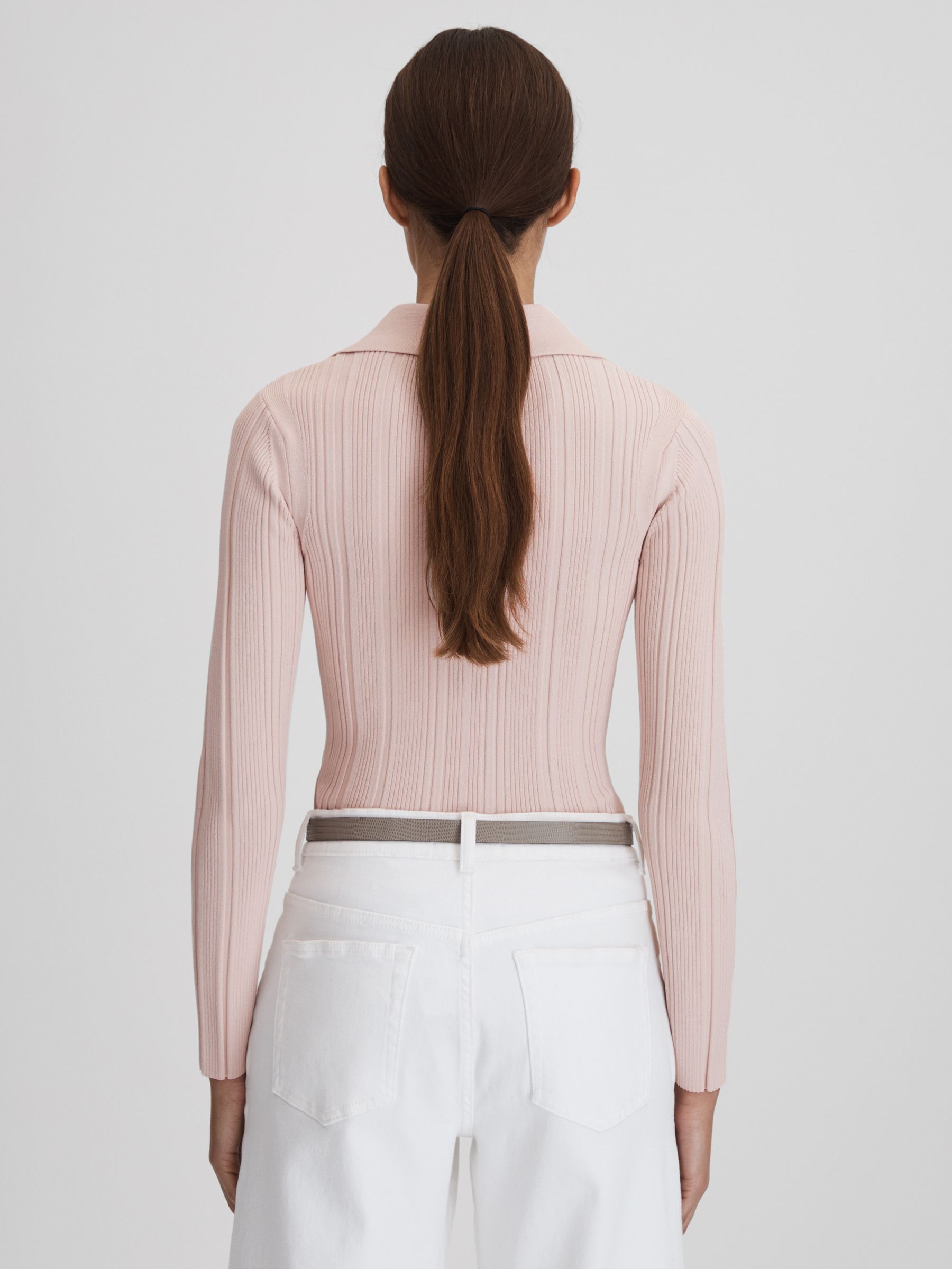 Ribbed Half-Zip Fitted Top in Nude - Image 4 of 5
