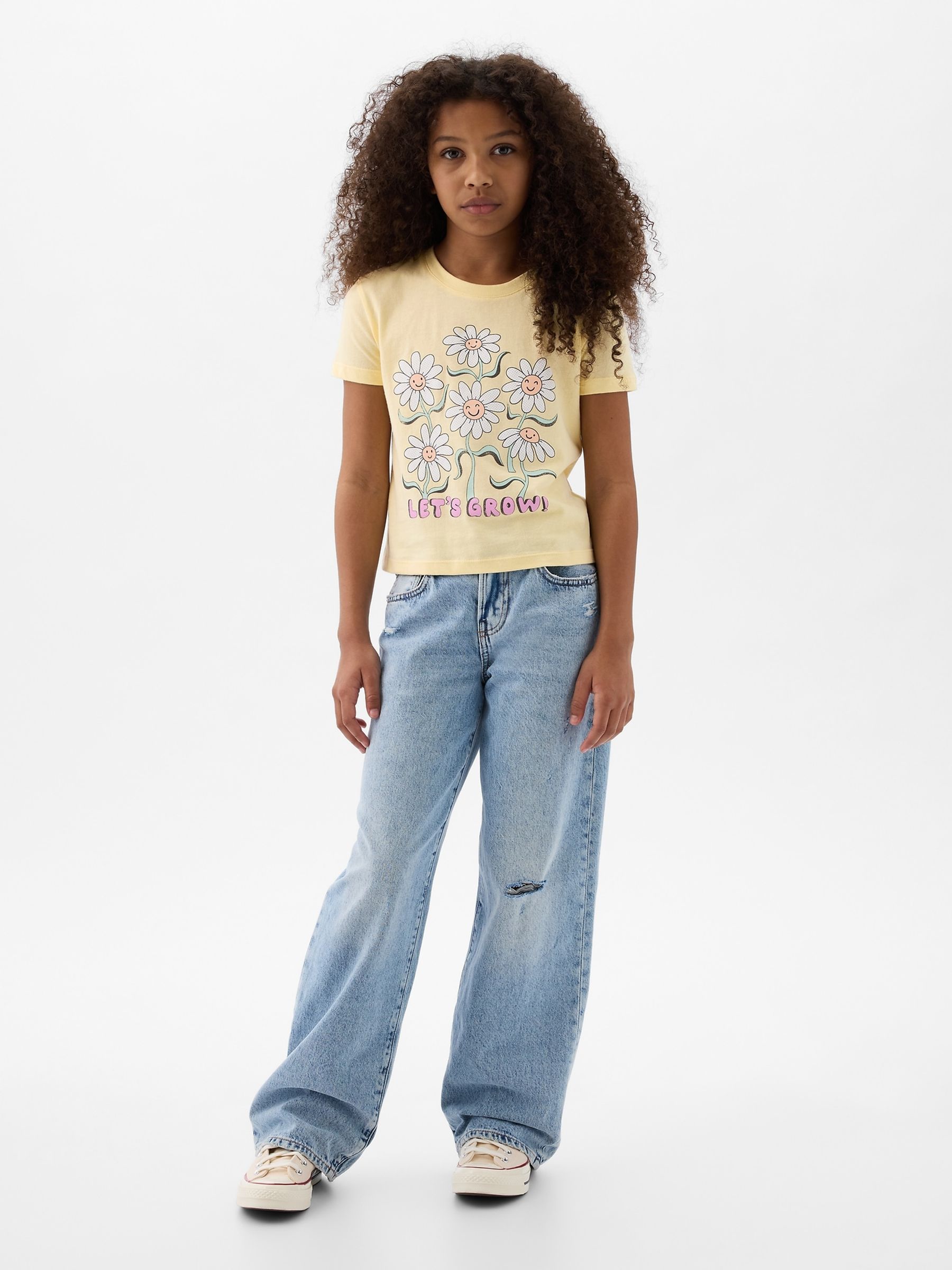 Yellow Floral Slogan Graphic Crew Neck Short Sleeve T-Shirt (4-13yrs) - Image 1 of 1