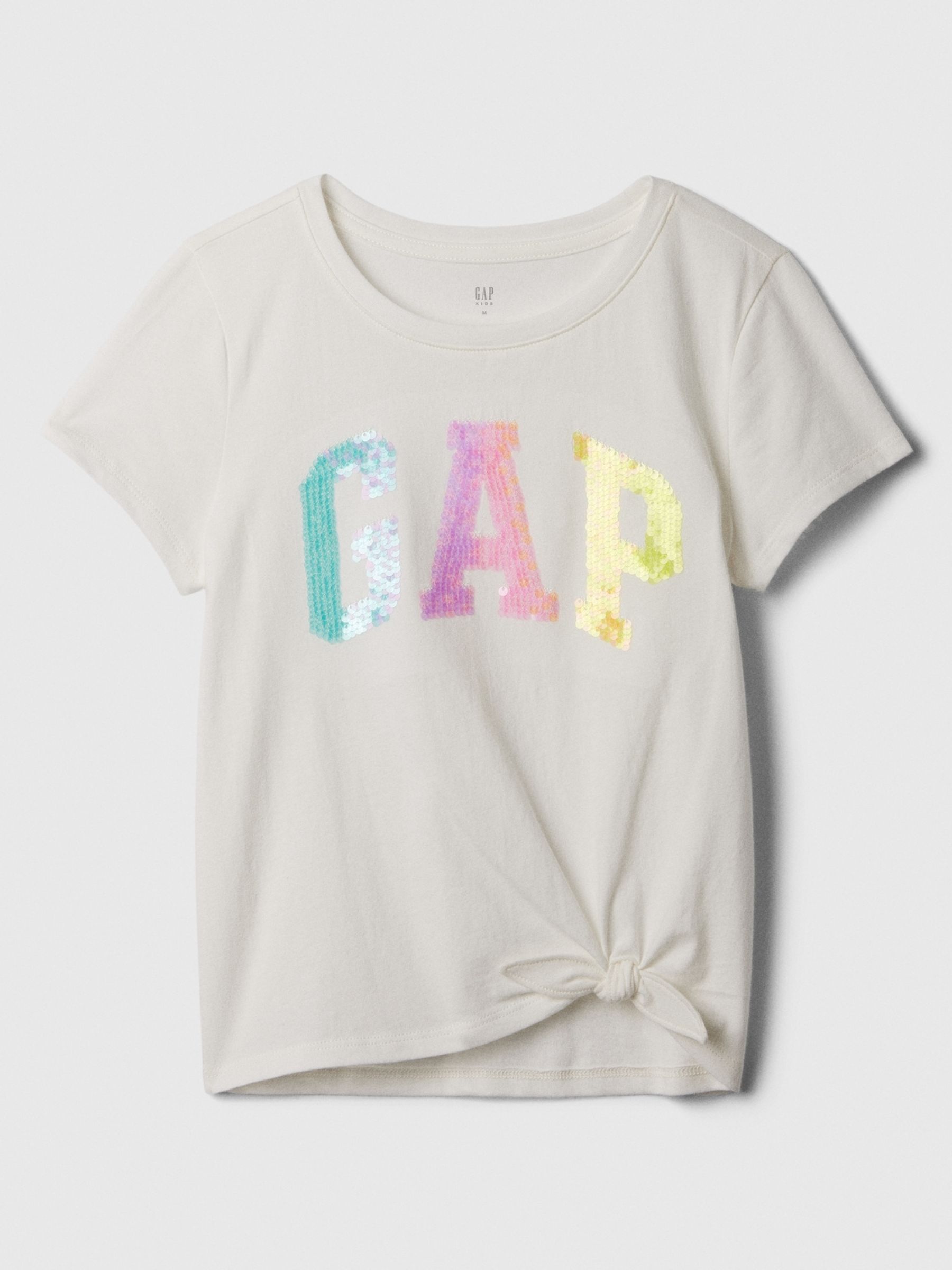 White Sequin Logo Knot-Tie Short Sleeve Crew Neck T-Shirt (4-13yrs) - Image 1 of 1