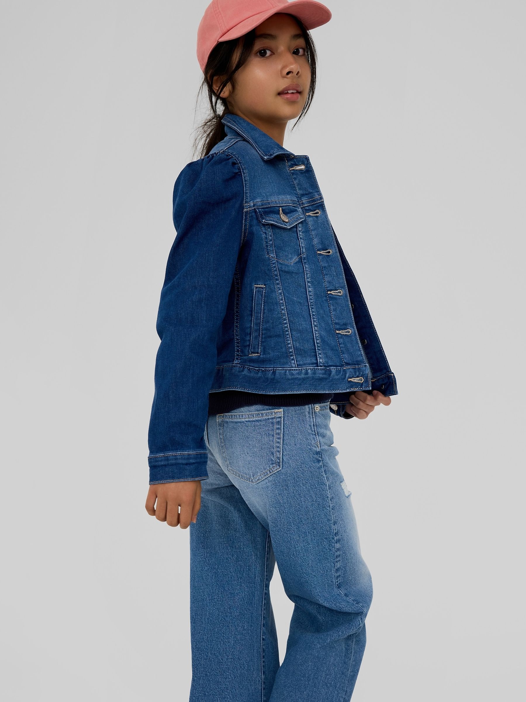 Blue Puff Sleeve Icon Denim Jacket with Washwell (4-13yrs) - Image 1 of 1