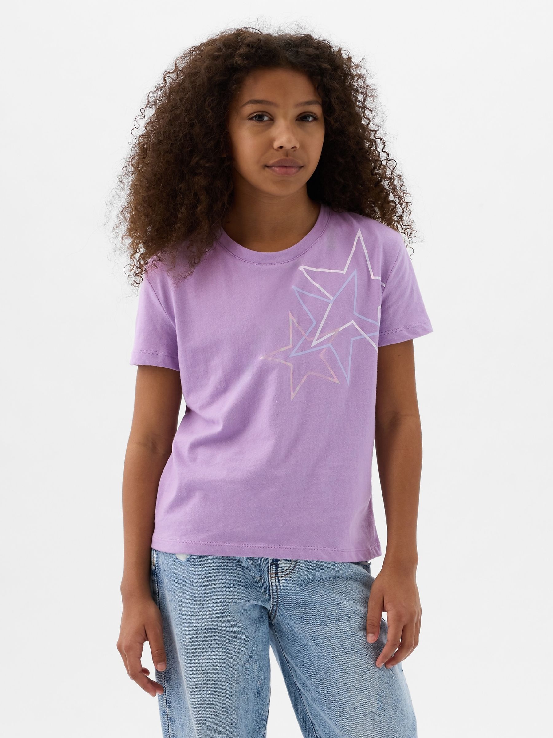 Purple Star Graphic Short Sleeve Crew Neck T-Shirt (4-13yrs) - Image 1 of 1