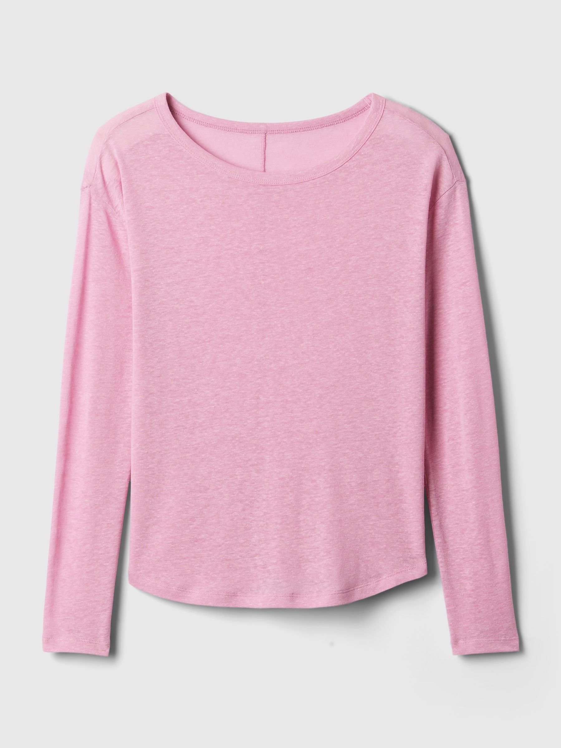 Pink Linen Blend Long Sleeve Boatneck T-Shirt - Image 4 of 4