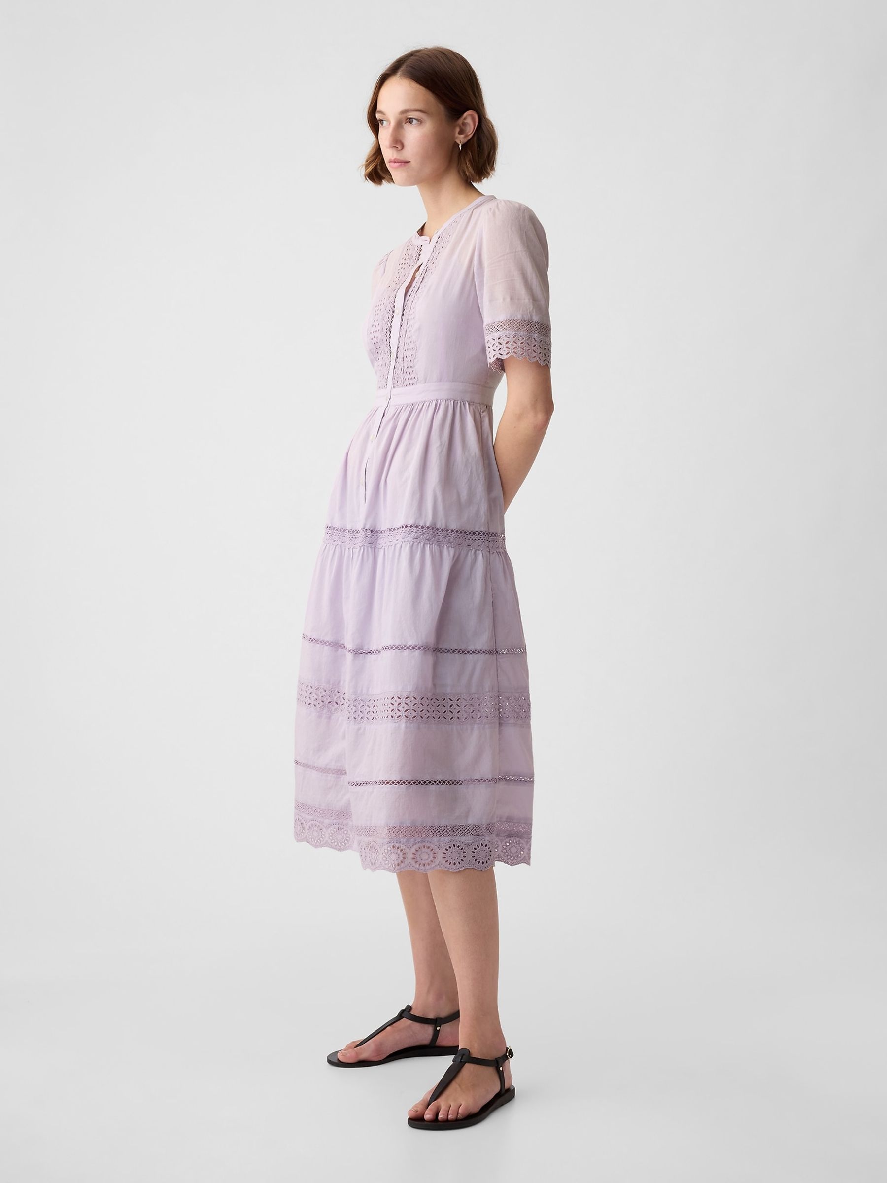 Purple Cotton Lace Midi Dress - Image 2 of 5