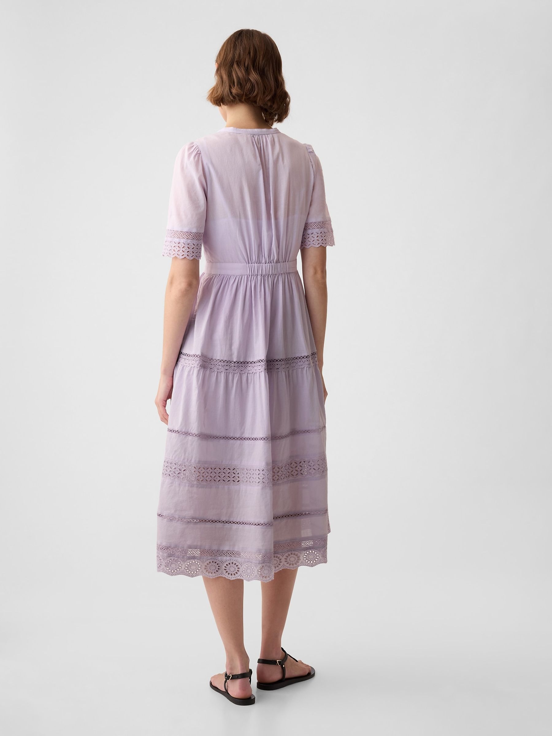 Purple Cotton Lace Midi Dress - Image 3 of 5