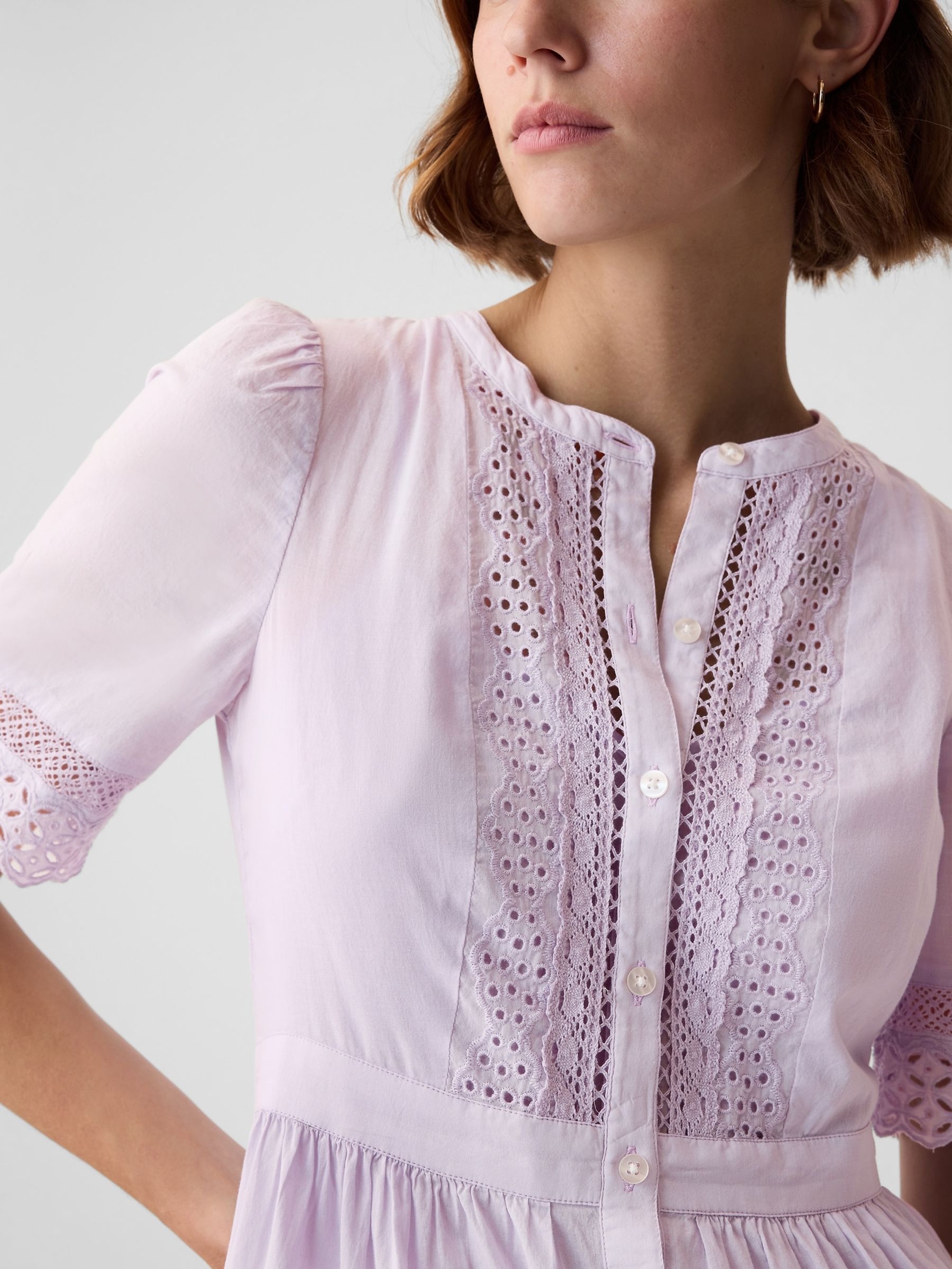 Purple Cotton Lace Midi Dress - Image 4 of 5