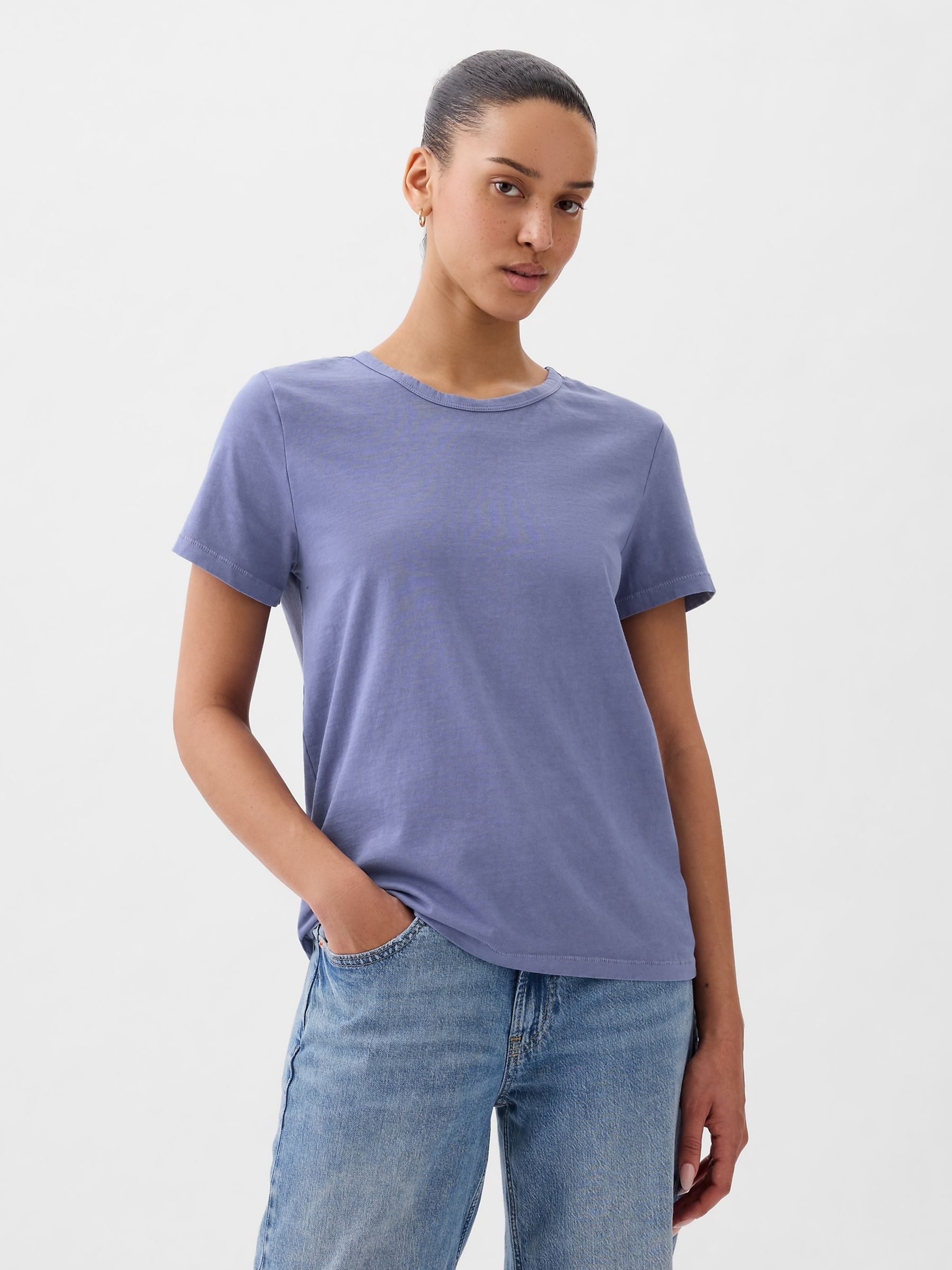 Blue Organic Cotton Vintage Crew Neck T-Shirt - Image 1 of 5