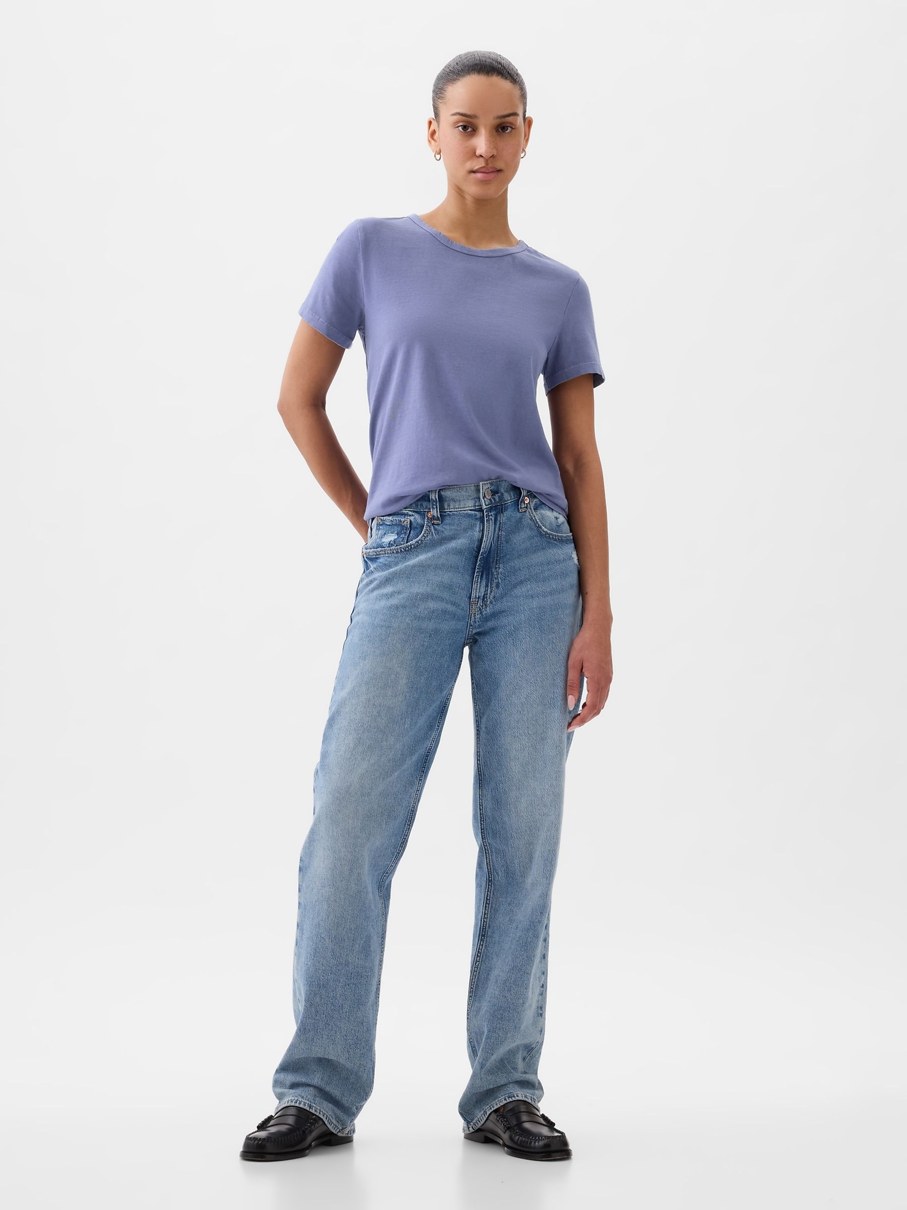 Blue Organic Cotton Vintage Crew Neck T-Shirt - Image 3 of 5