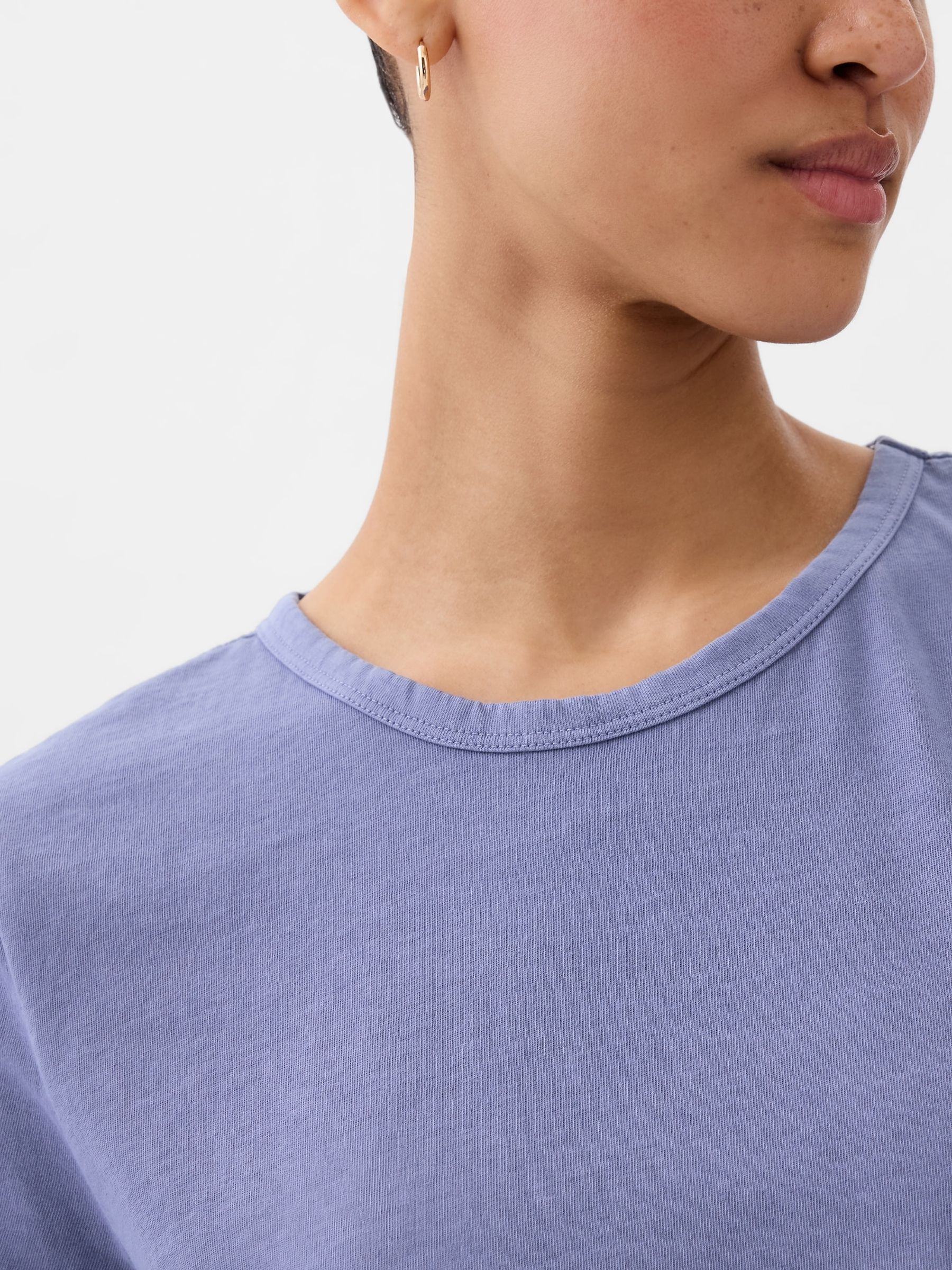 Blue Organic Cotton Vintage Crew Neck T-Shirt - Image 4 of 5