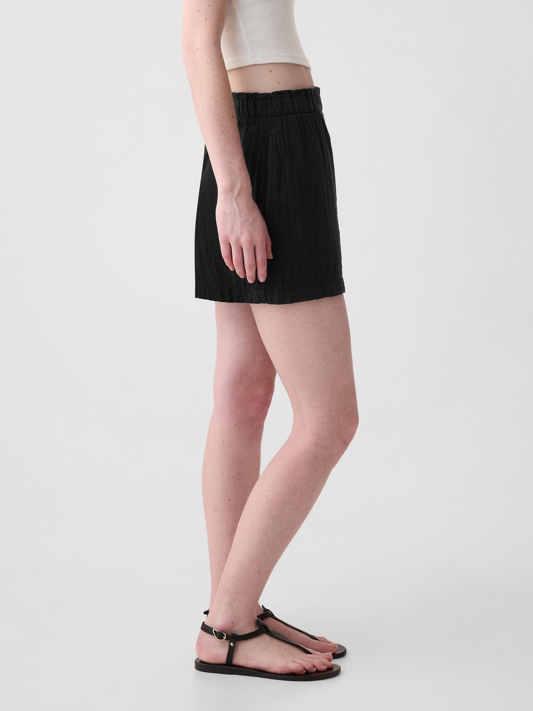 Black Crinkle Cotton Pull On Short - Image 3 of 5