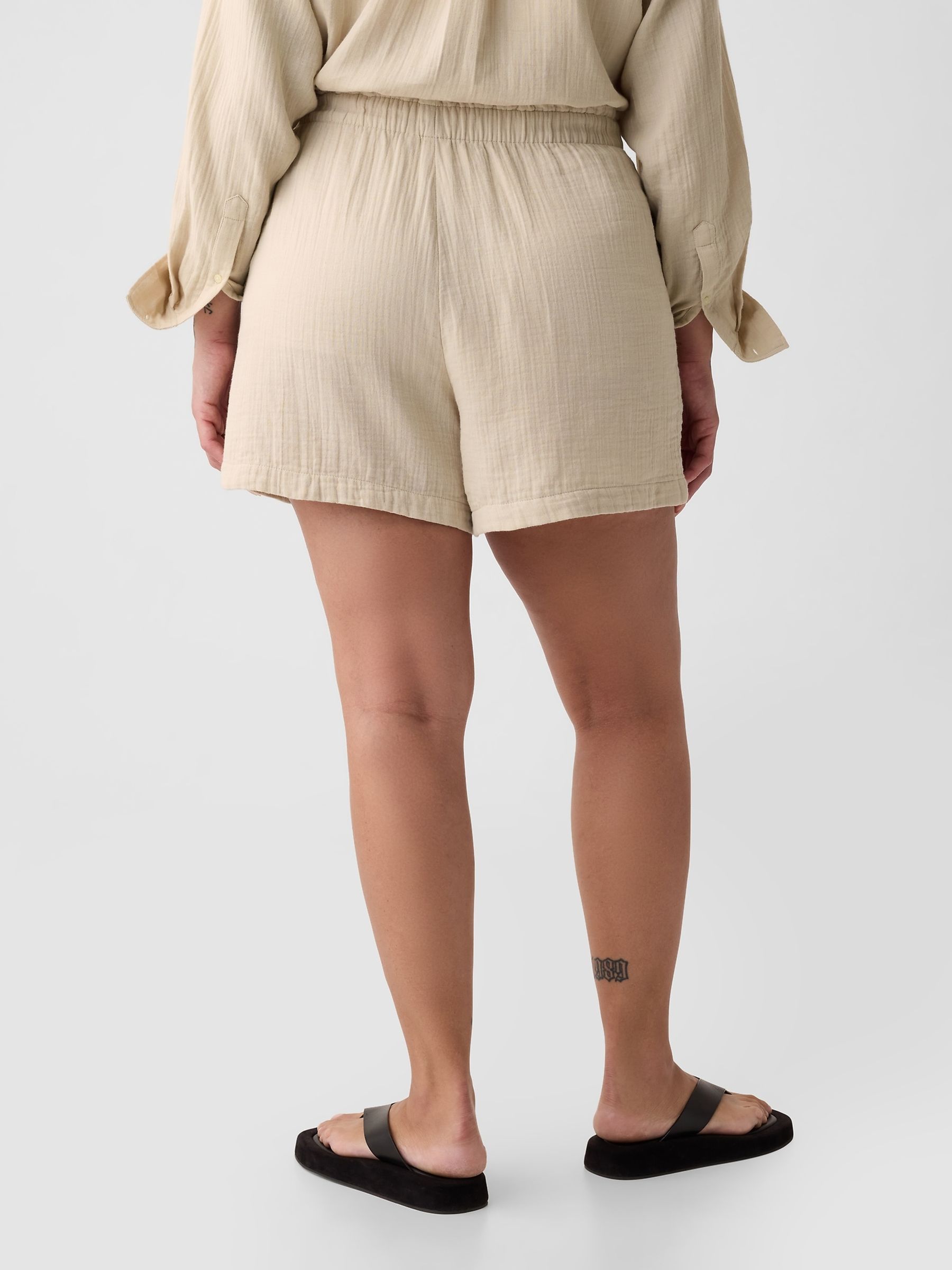 Beige Crinkle Cotton Pull On Short - Image 2 of 6
